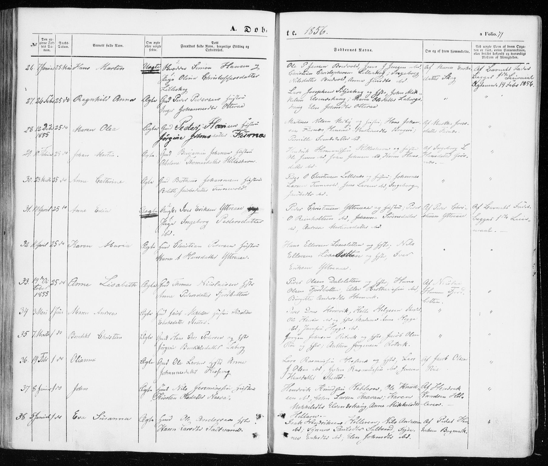 Ibestad sokneprestembete, AV/SATØ-S-0077/H/Ha/Haa/L0008kirke: Ministerialbok nr. 8, 1850-1859, s. 71