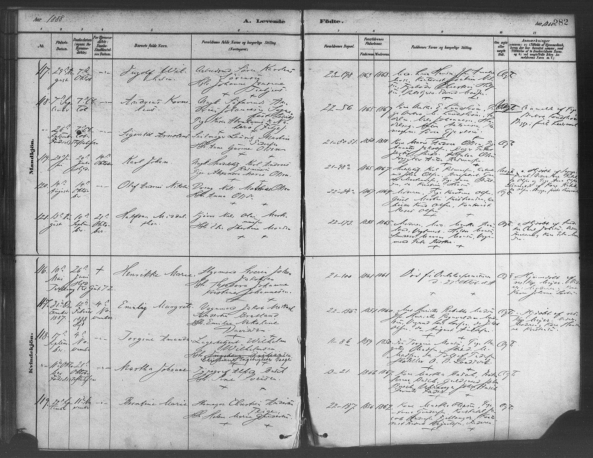 Korskirken sokneprestembete, AV/SAB-A-76101/H/Haa/L0021: Ministerialbok nr. B 7, 1878-1889, s. 282
