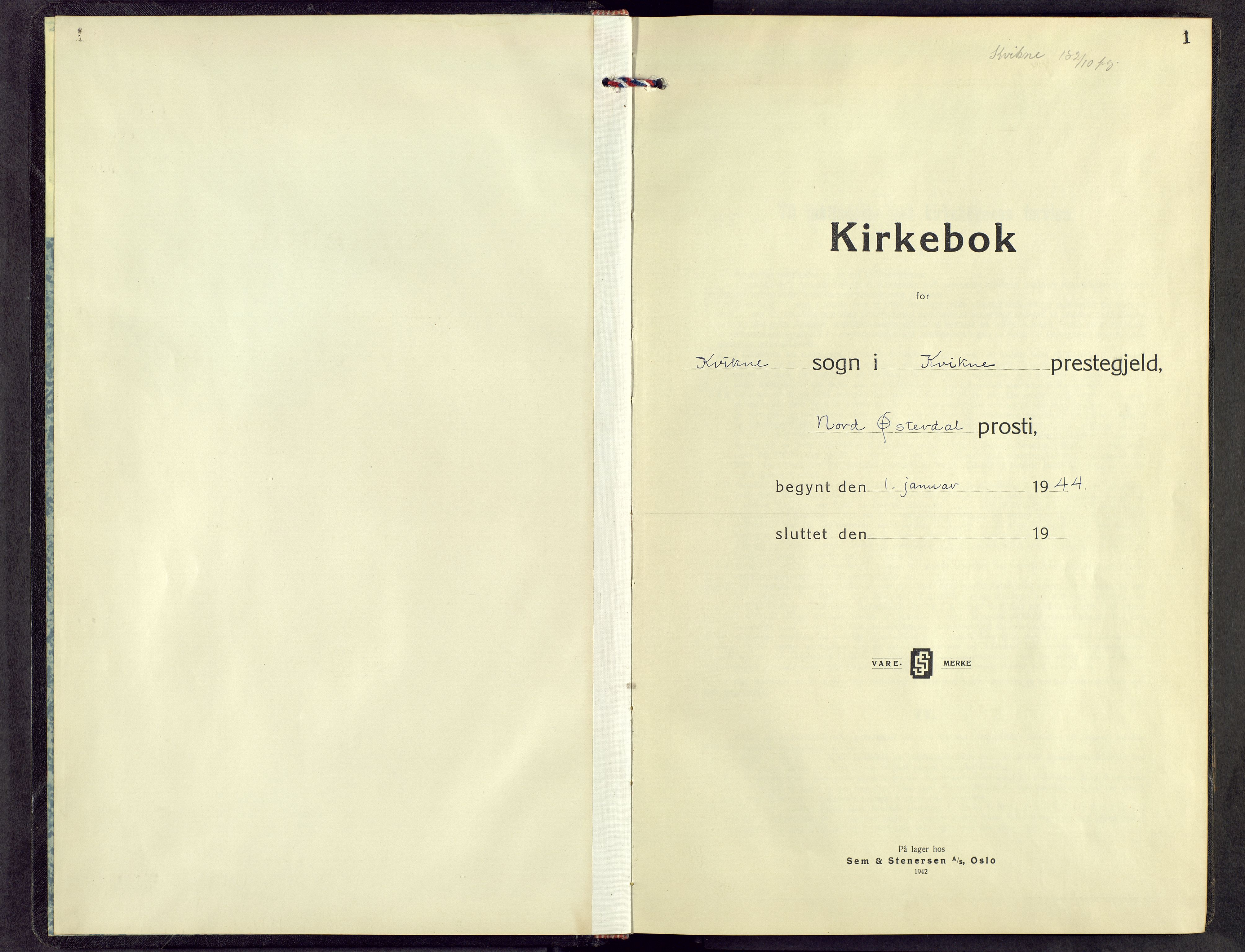 Kvikne prestekontor, AV/SAH-PREST-064/H/Ha/Hab/L0006: Klokkerbok nr. 6, 1944-1965, s. 1