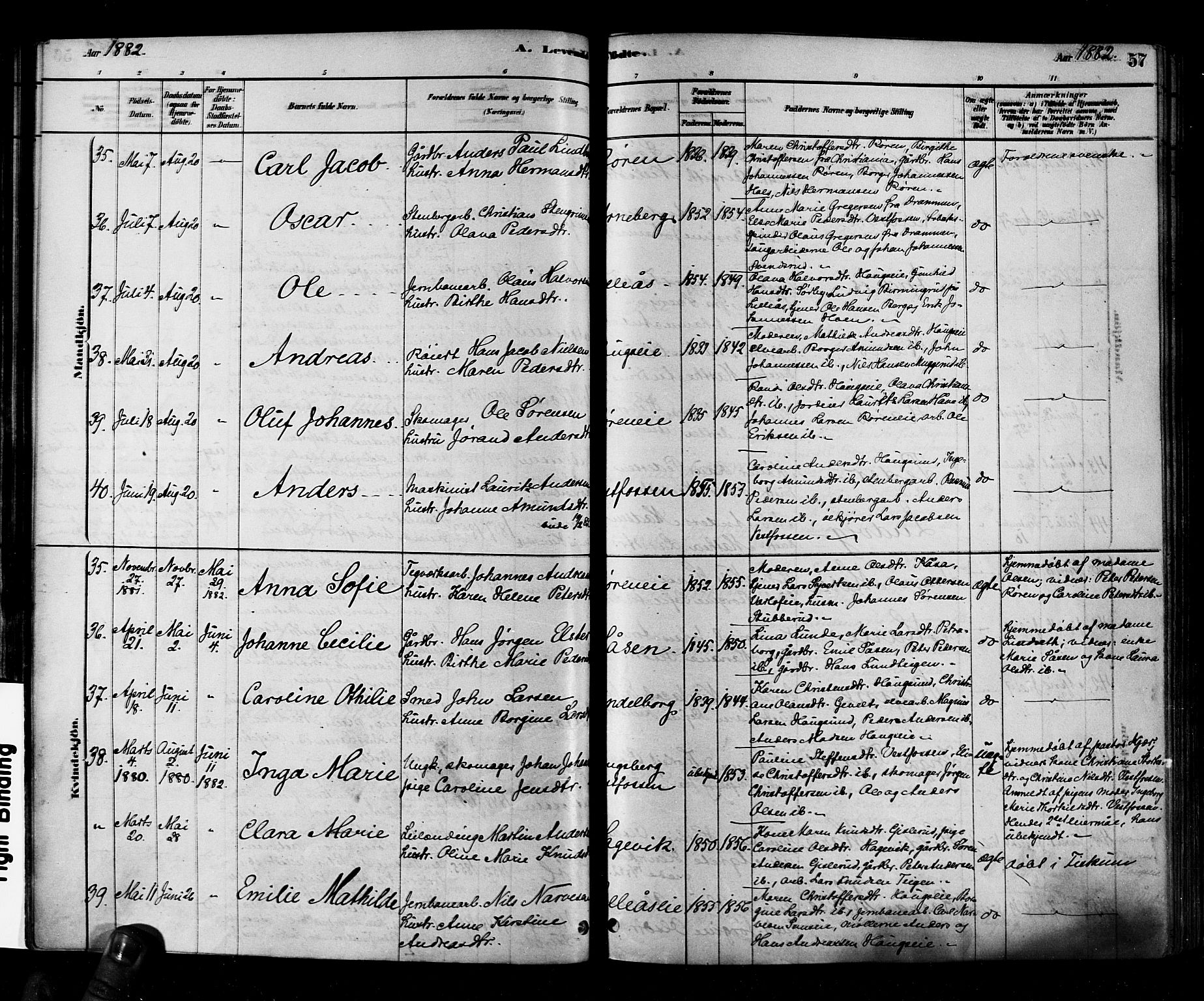 Eiker kirkebøker, AV/SAKO-A-4/F/Fb/L0001: Ministerialbok nr. II 1, 1878-1888, s. 57