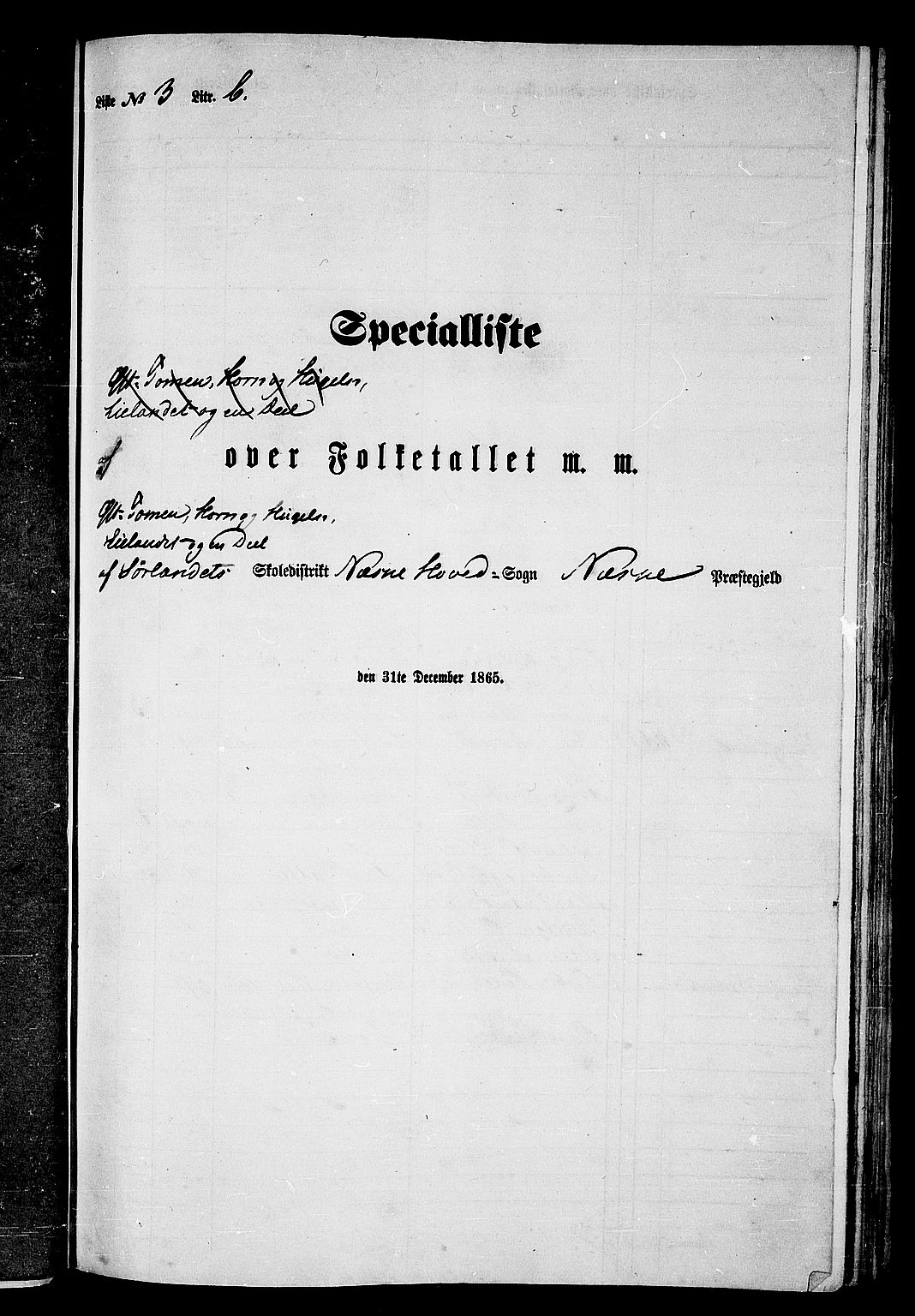 RA, Folketelling 1865 for 1828P Nesna prestegjeld, 1865, s. 71