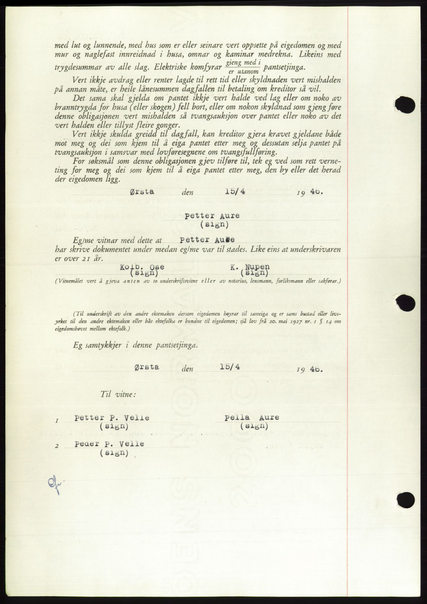 Søre Sunnmøre sorenskriveri, AV/SAT-A-4122/1/2/2C/L0114: Pantebok nr. 1-2B, 1943-1947, Dagboknr: 1287/1946