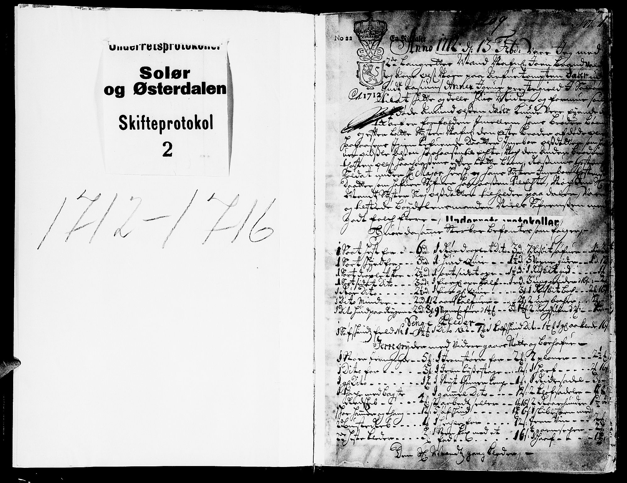Solør og Østerdalen sorenskriveri, AV/SAH-TING-024/J/Ja/L0002: Skifteprotokoll, 1712-1716, s. 1a