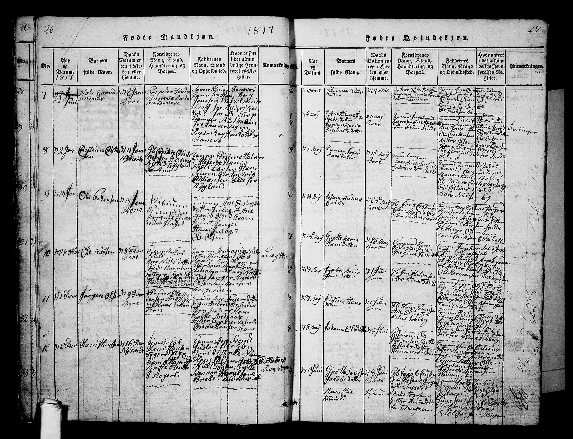 Borre kirkebøker, AV/SAKO-A-338/G/Ga/L0001: Klokkerbok nr. I 1, 1815-1851, s. 26-27