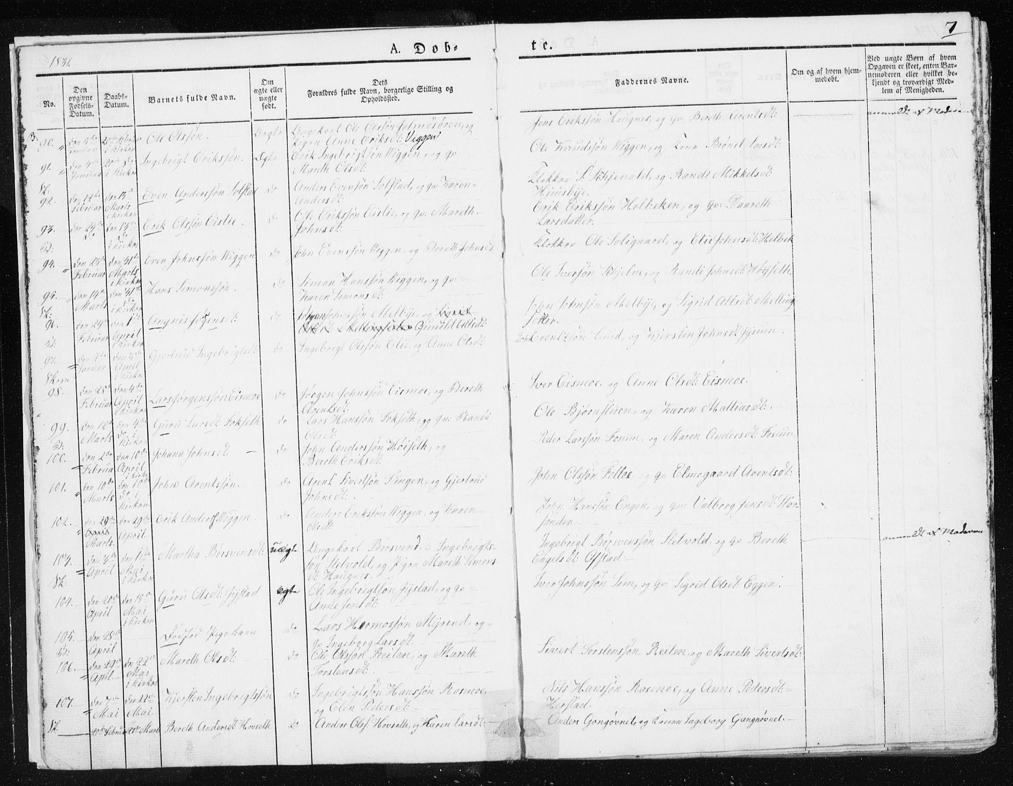 Ministerialprotokoller, klokkerbøker og fødselsregistre - Sør-Trøndelag, SAT/A-1456/665/L0771: Ministerialbok nr. 665A06, 1830-1856, s. 7