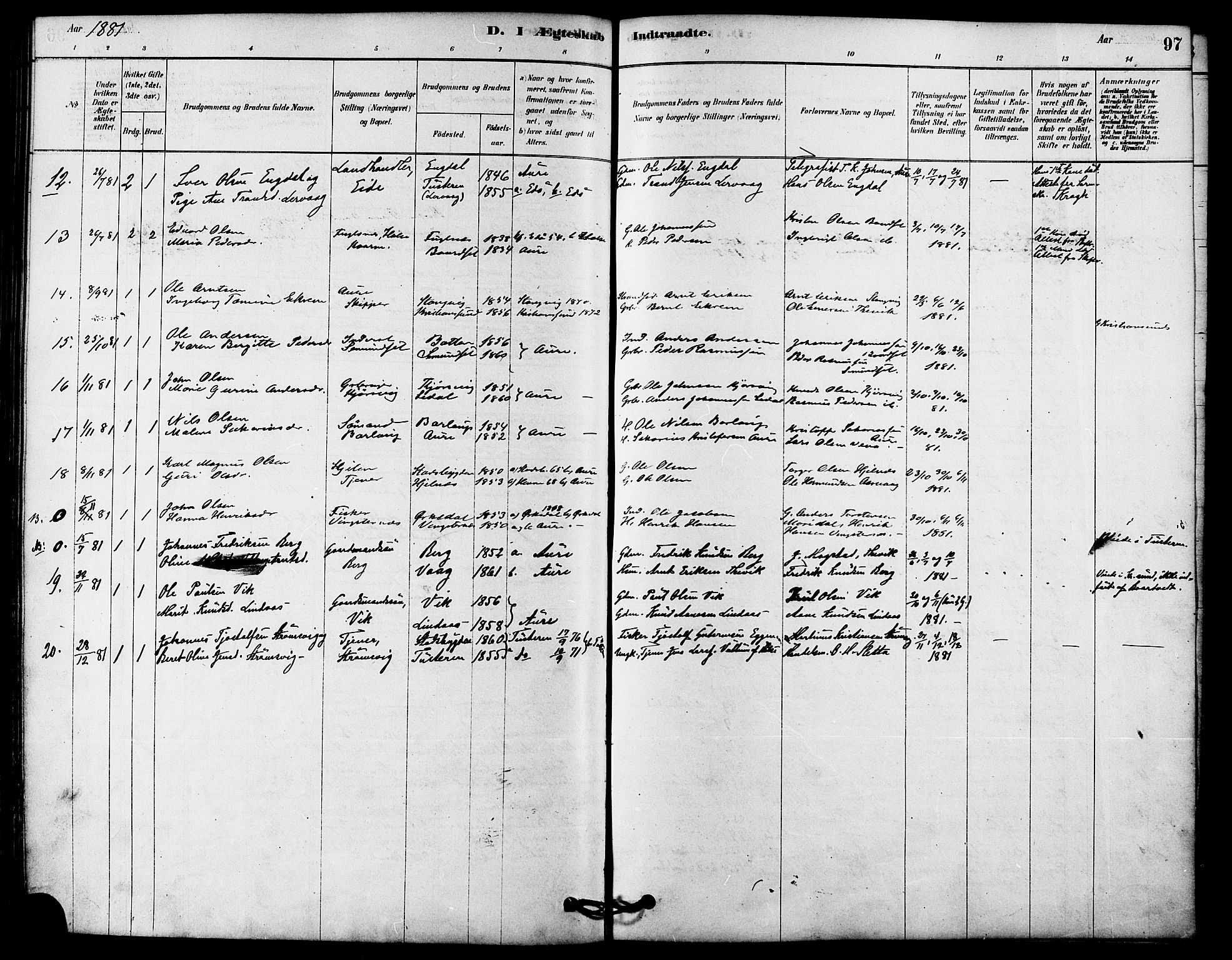 Ministerialprotokoller, klokkerbøker og fødselsregistre - Møre og Romsdal, AV/SAT-A-1454/578/L0906: Ministerialbok nr. 578A05, 1878-1886, s. 97