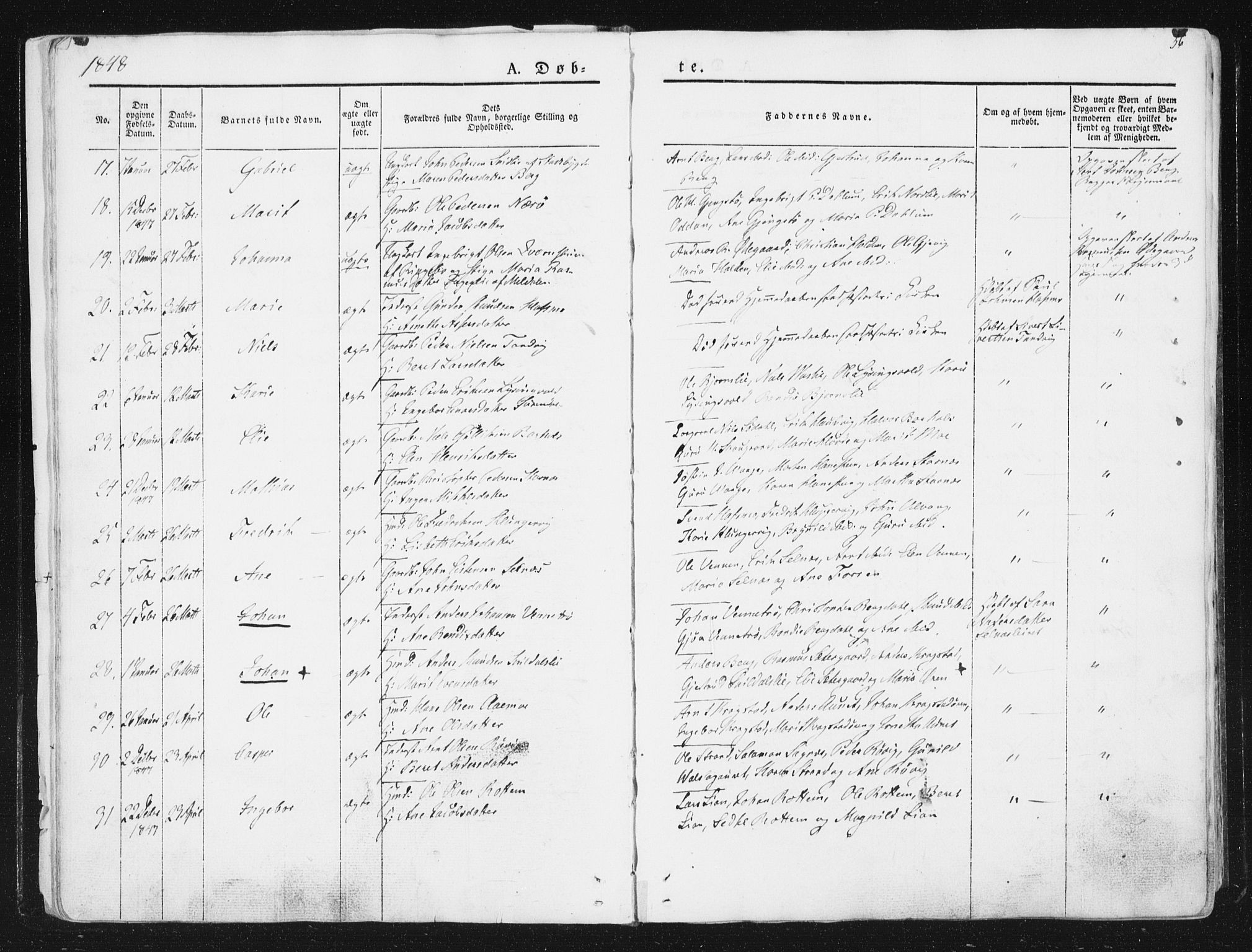 Ministerialprotokoller, klokkerbøker og fødselsregistre - Sør-Trøndelag, SAT/A-1456/630/L0493: Ministerialbok nr. 630A06, 1841-1851, s. 56