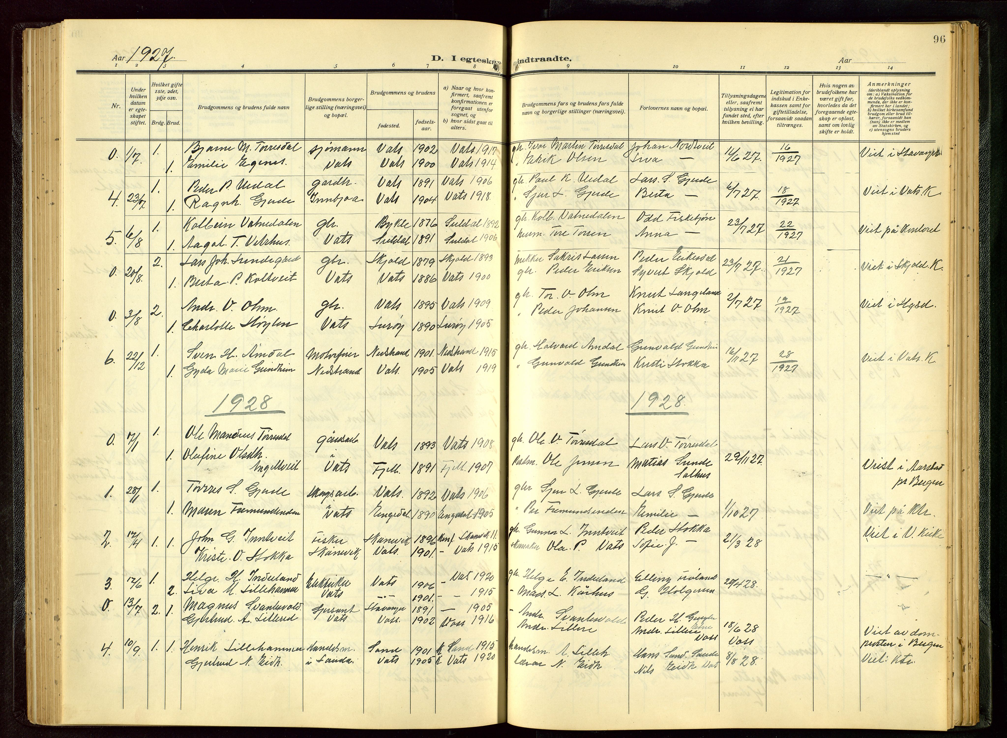 Skjold sokneprestkontor, AV/SAST-A-101847/H/Ha/Hab/L0011: Klokkerbok nr. B 11, 1922-1951, s. 96