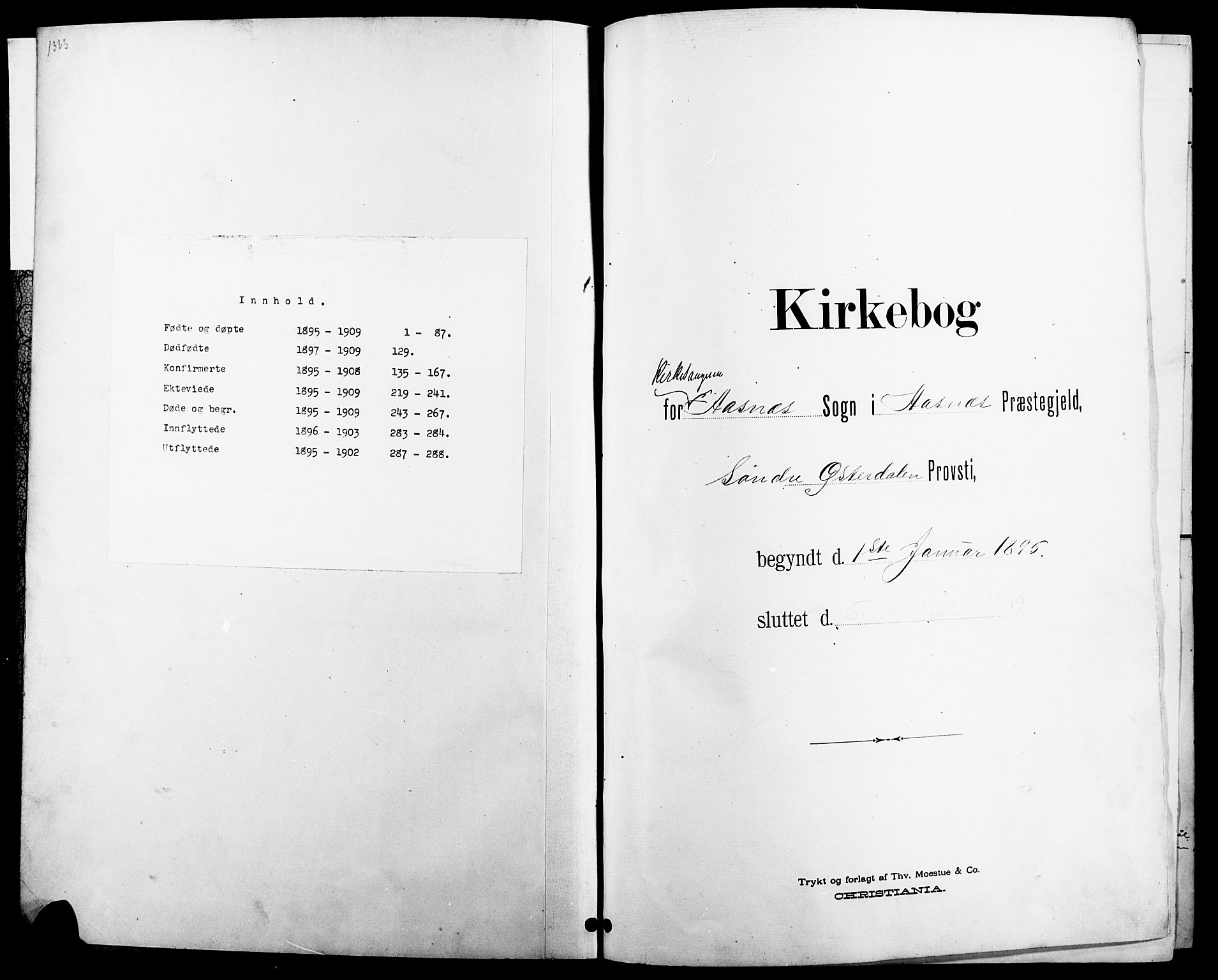 Åsnes prestekontor, SAH/PREST-042/H/Ha/Hab/L0004: Klokkerbok nr. 4, 1895-1909