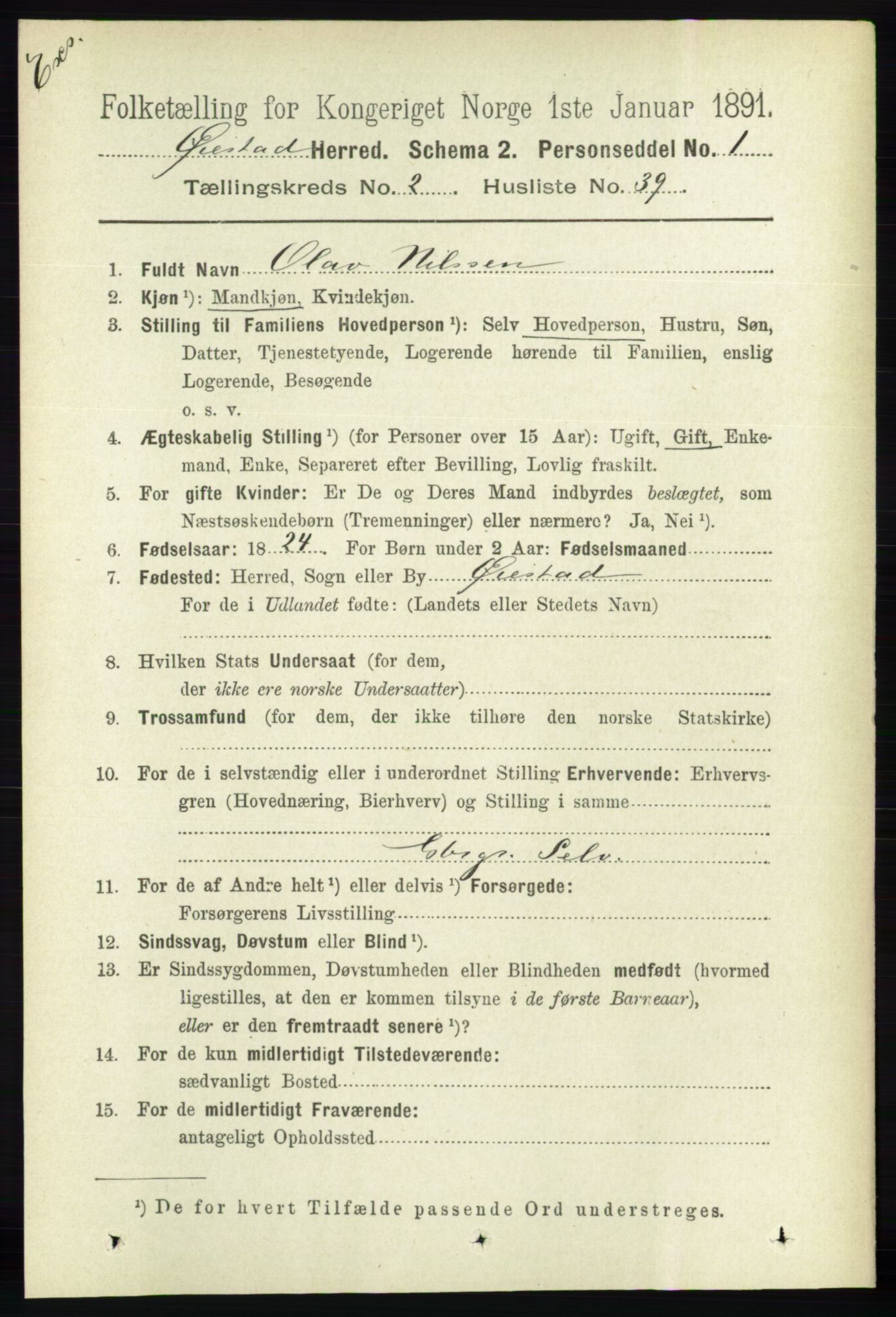 RA, Folketelling 1891 for Nedenes amt: Gjenparter av personsedler for beslektede ektefeller, menn, 1891, s. 625