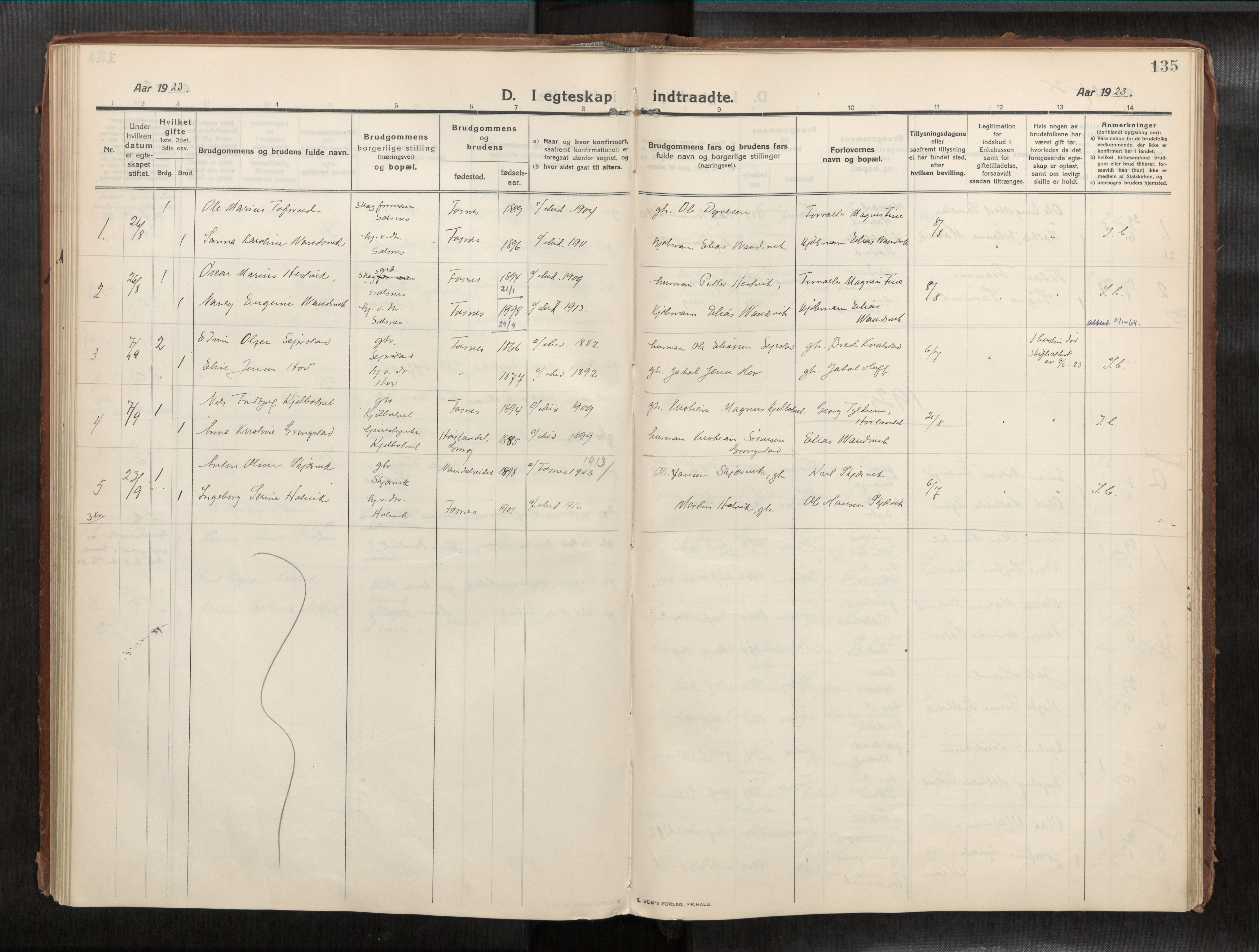 Ministerialprotokoller, klokkerbøker og fødselsregistre - Nord-Trøndelag, AV/SAT-A-1458/773/L0624a: Ministerialbok nr. 773A16, 1910-1936, s. 135