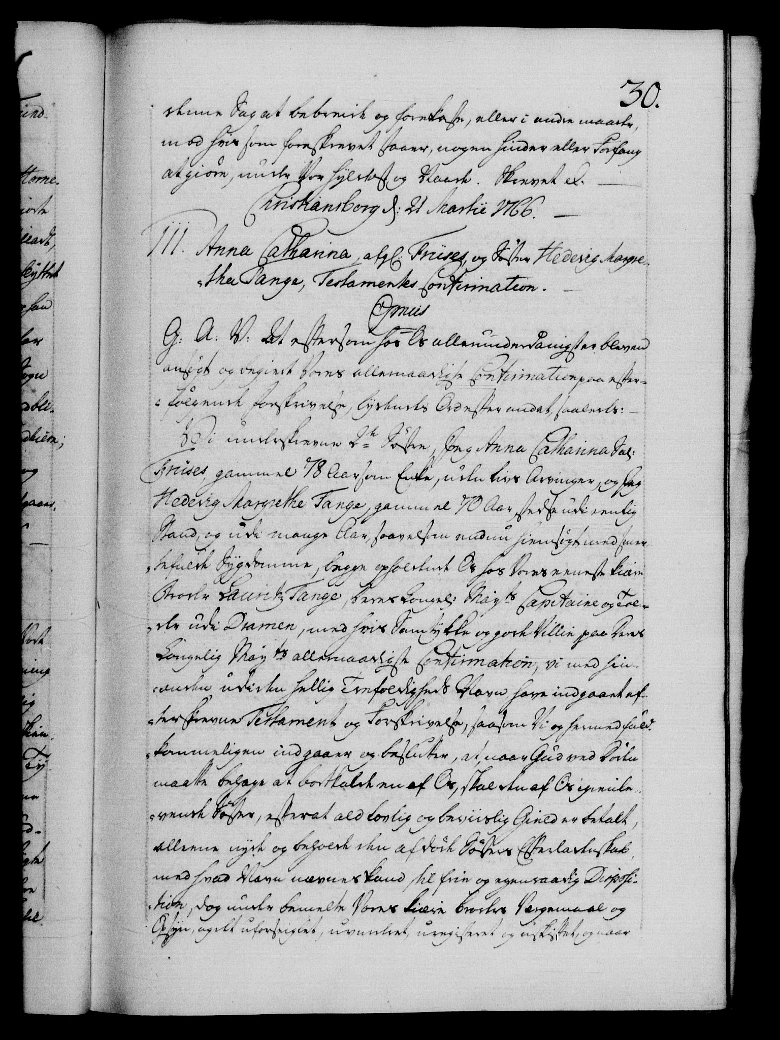 Danske Kanselli 1572-1799, AV/RA-EA-3023/F/Fc/Fca/Fcaa/L0043: Norske registre, 1766-1768, s. 30a