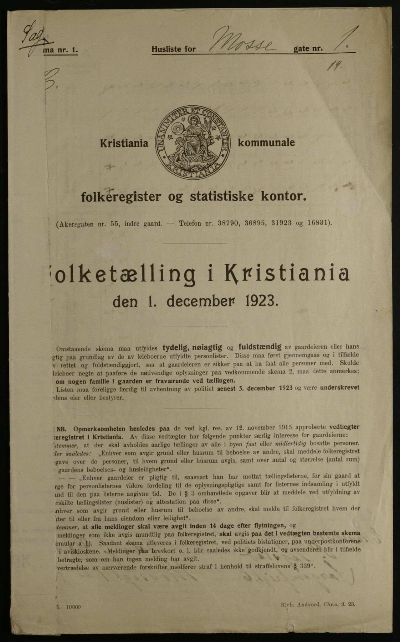 OBA, Kommunal folketelling 1.12.1923 for Kristiania, 1923, s. 72619