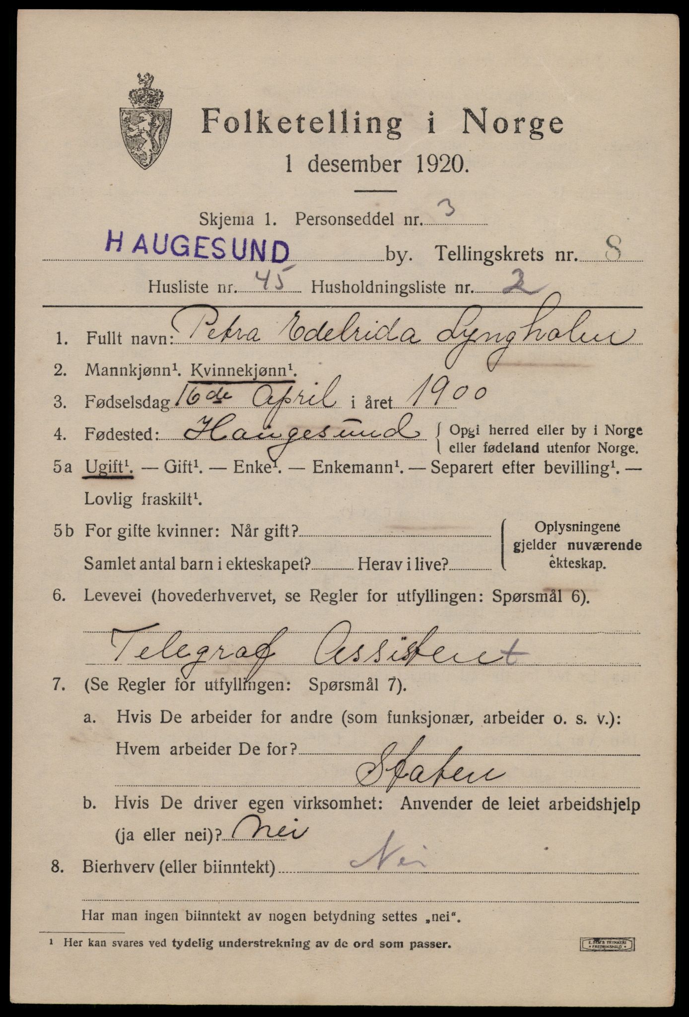SAST, Folketelling 1920 for 1106 Haugesund kjøpstad, 1920, s. 28221