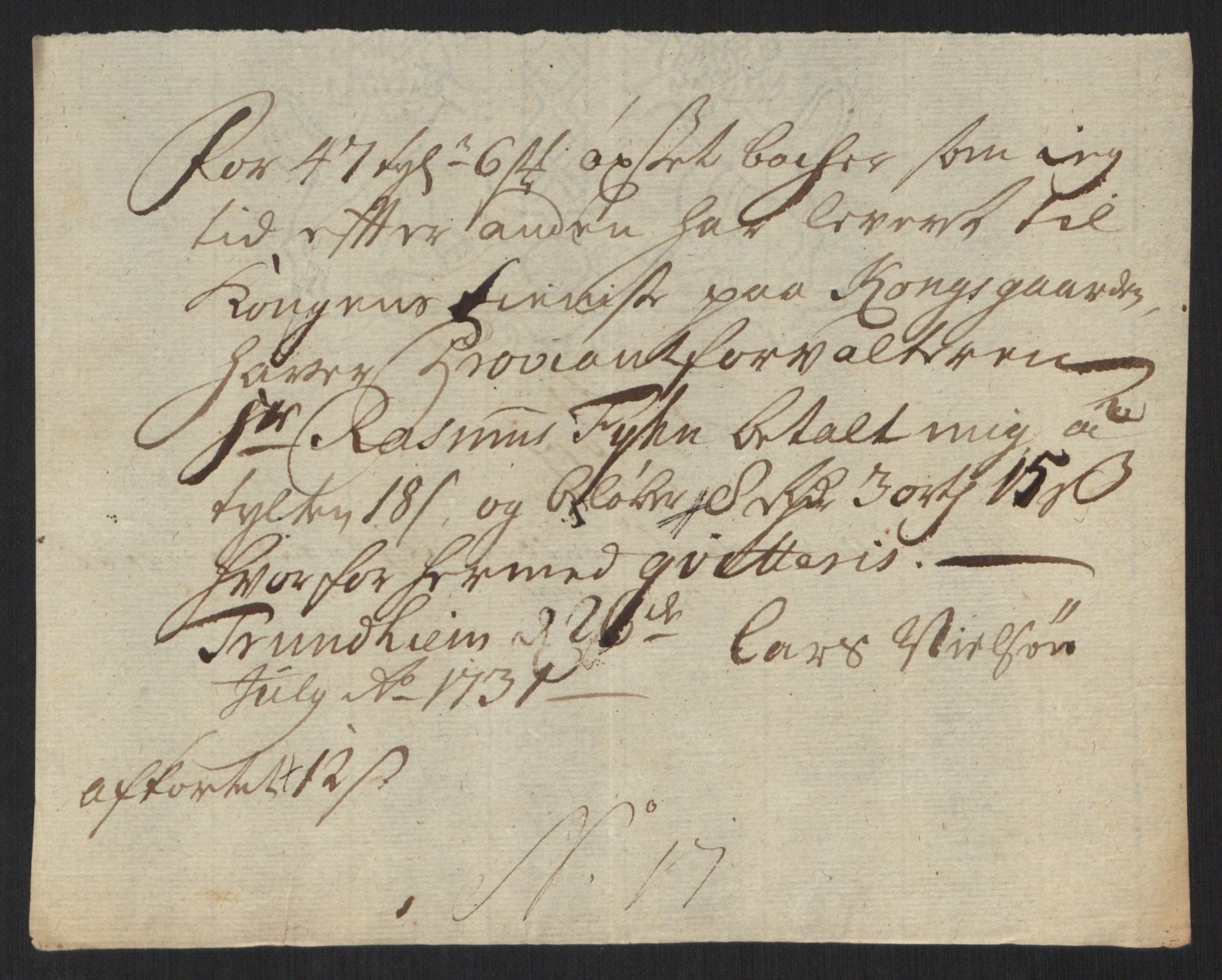 Rentekammeret inntil 1814, Reviderte regnskaper, Militære regnskaper, AV/RA-EA-4069/Rd/L0649: Trondheim festningsregnskaper, 1731