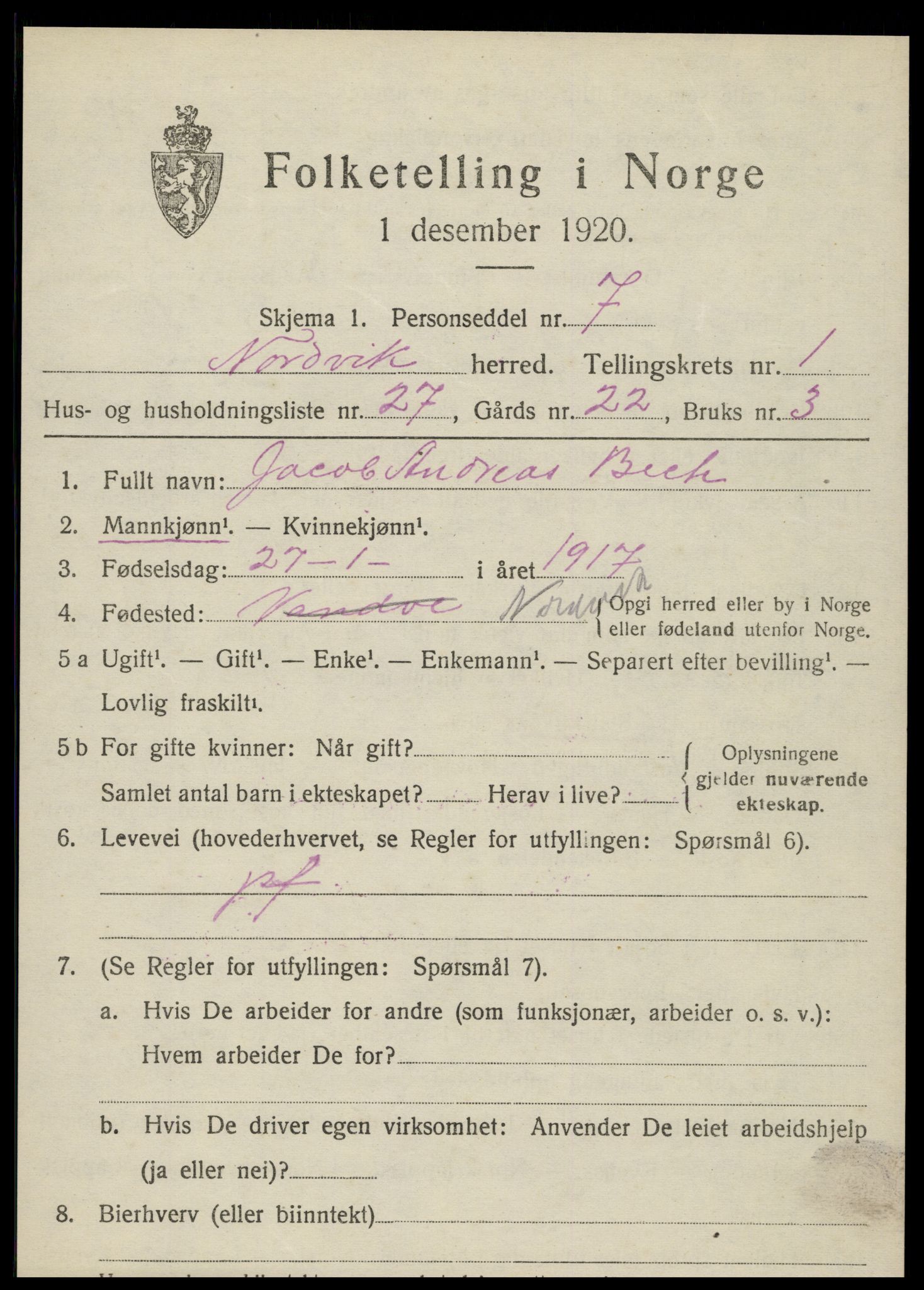 SAT, Folketelling 1920 for 1819 Nordvik herred, 1920, s. 914
