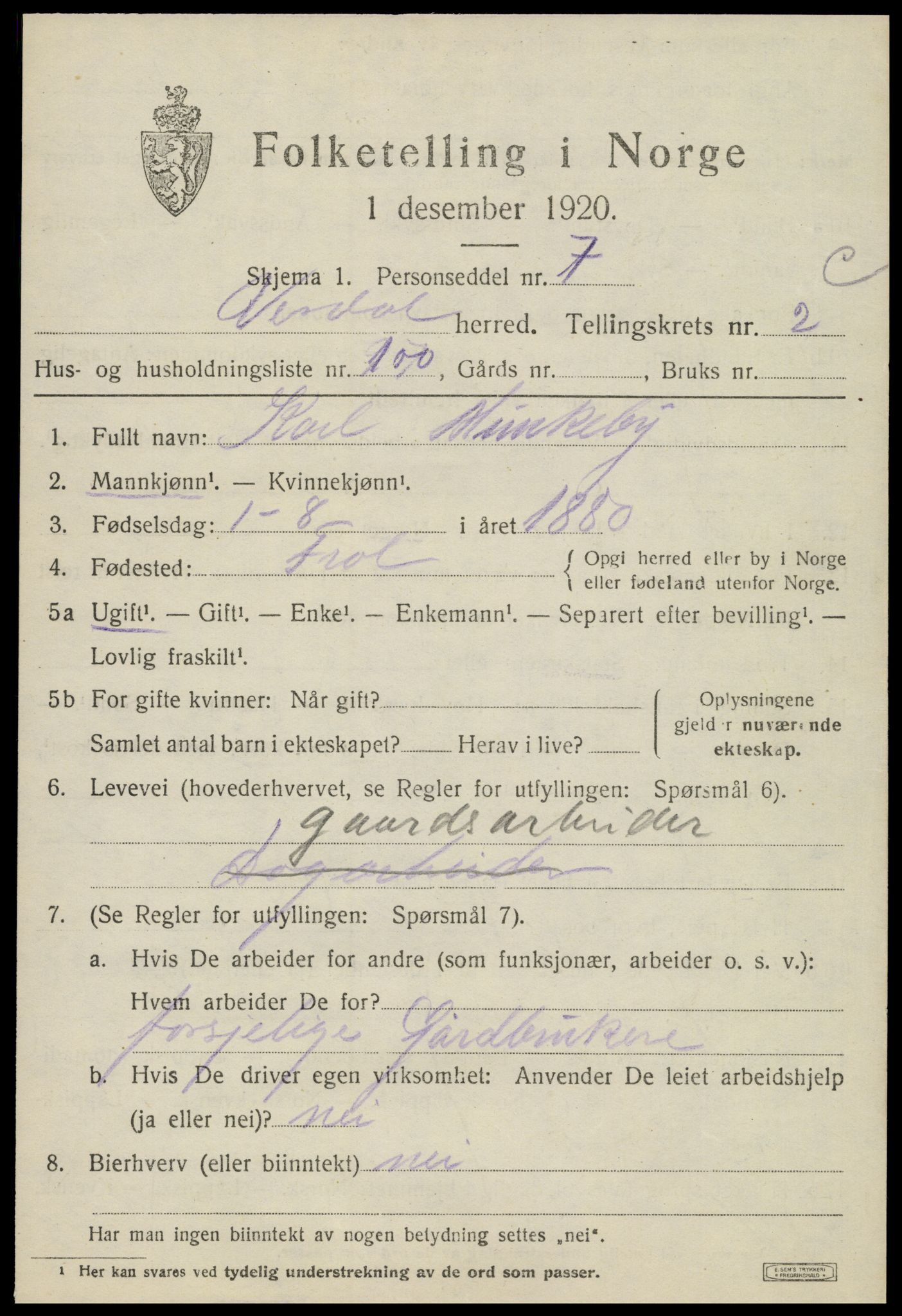SAT, Folketelling 1920 for 1721 Verdal herred, 1920, s. 6697