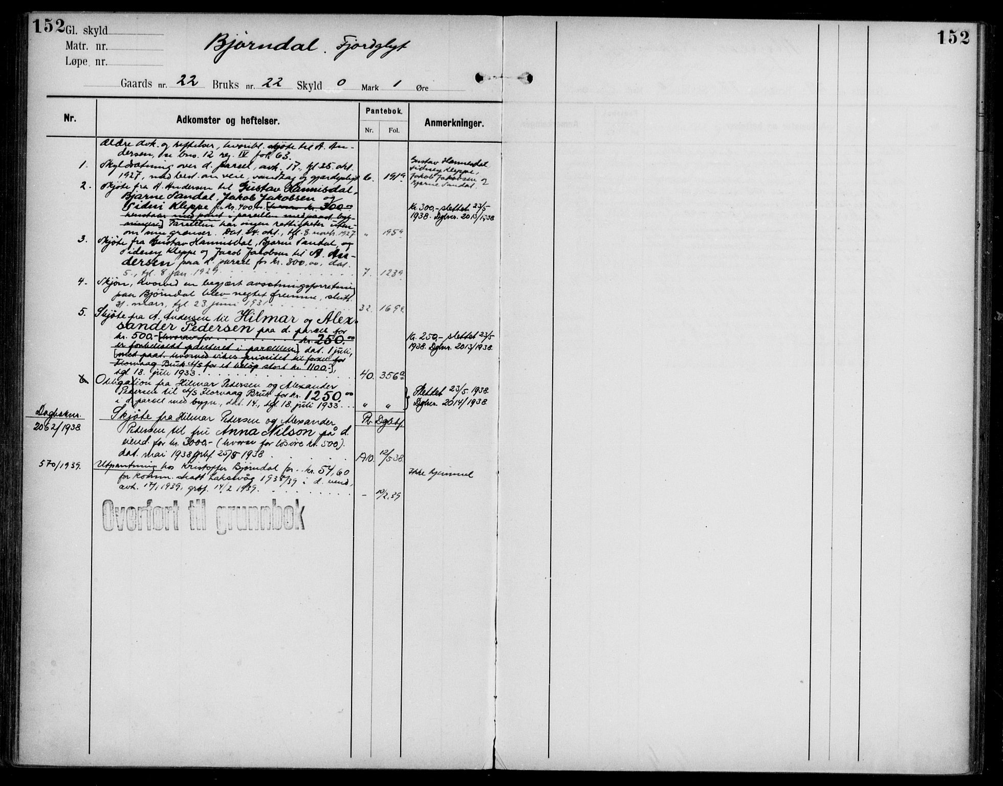 Midhordland sorenskriveri, AV/SAB-A-3001/1/G/Ga/Gab/L0108: Panteregister nr. II.A.b.108, s. 152