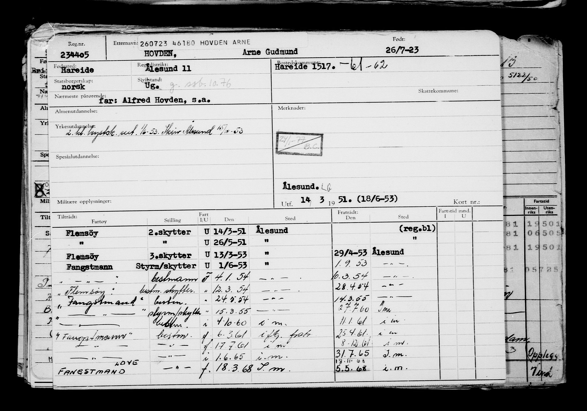 Direktoratet for sjømenn, AV/RA-S-3545/G/Gb/L0221: Hovedkort, 1923, s. 332