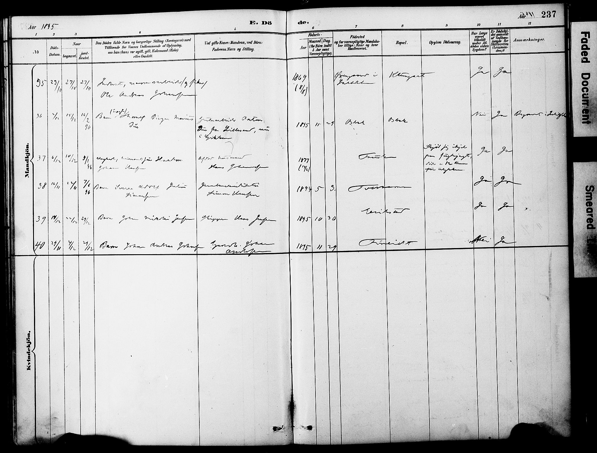 Ministerialprotokoller, klokkerbøker og fødselsregistre - Nordland, AV/SAT-A-1459/849/L0690: Ministerialbok nr. 849A02, 1890-1897, s. 237