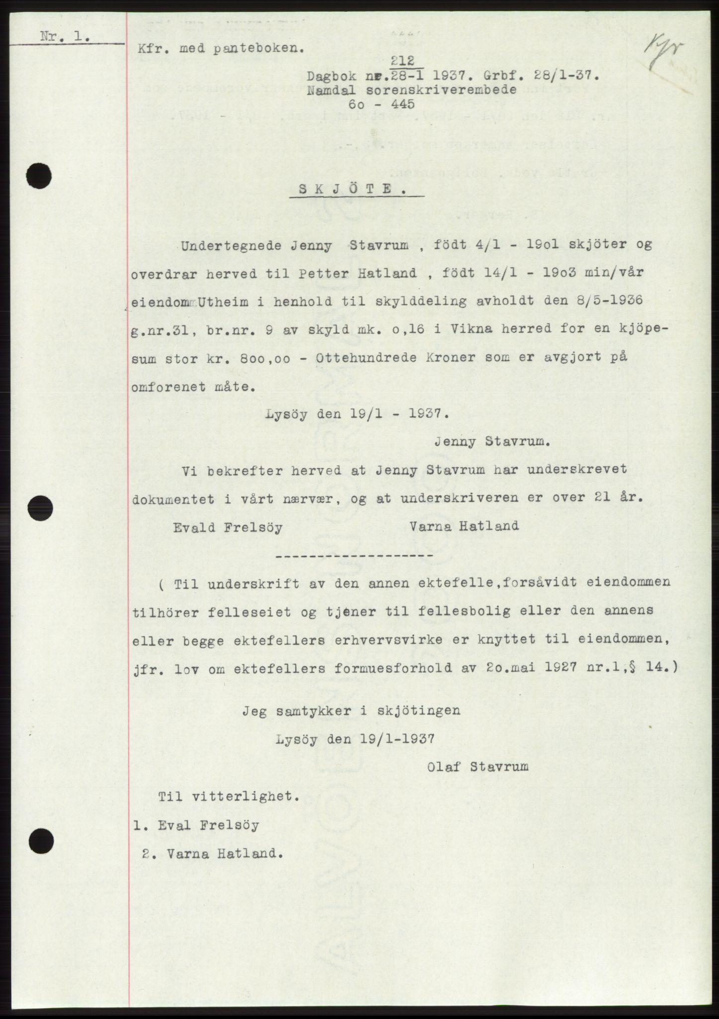 Namdal sorenskriveri, SAT/A-4133/1/2/2C: Pantebok nr. -, 1937-1939, Tingl.dato: 28.01.1937