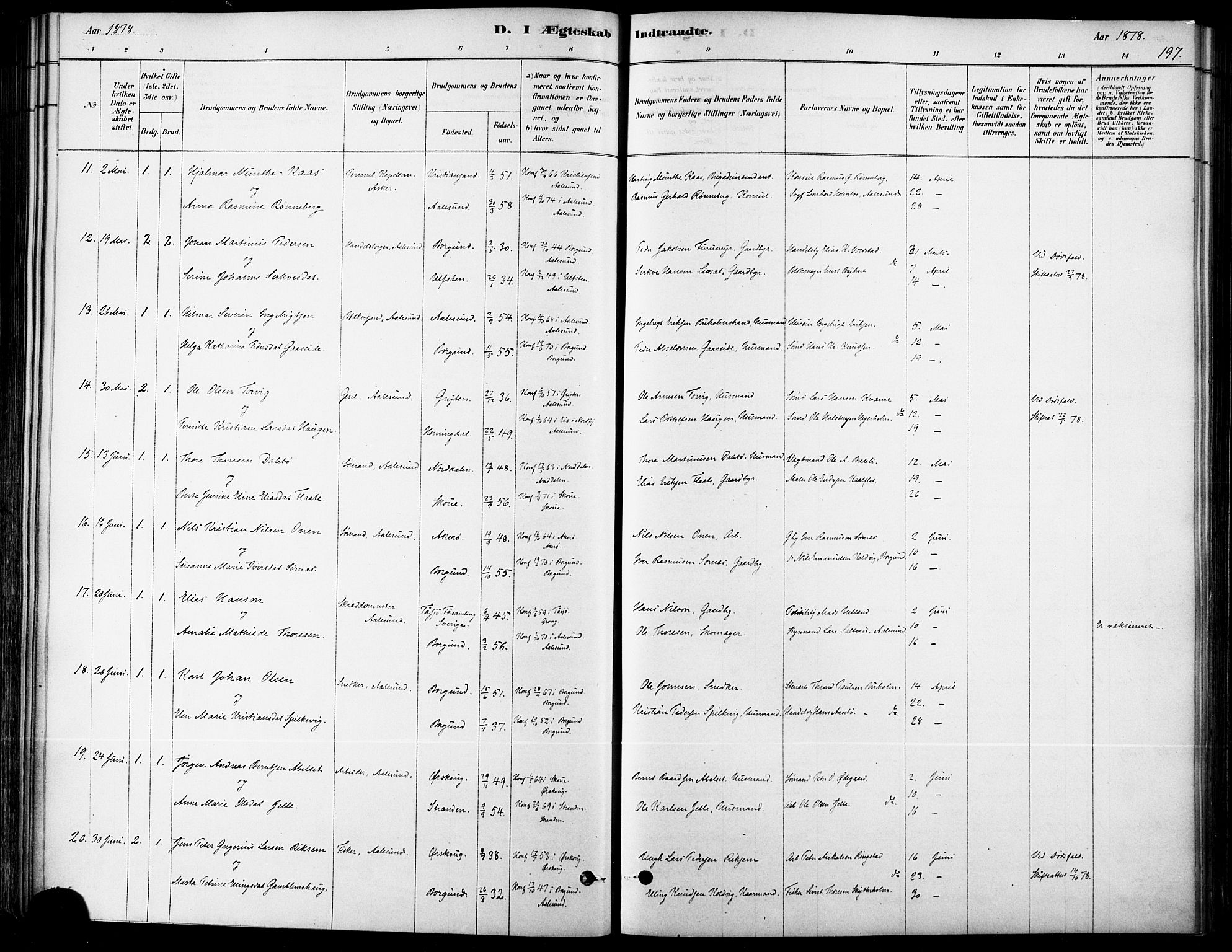 Ministerialprotokoller, klokkerbøker og fødselsregistre - Møre og Romsdal, SAT/A-1454/529/L0454: Ministerialbok nr. 529A04, 1878-1885, s. 197