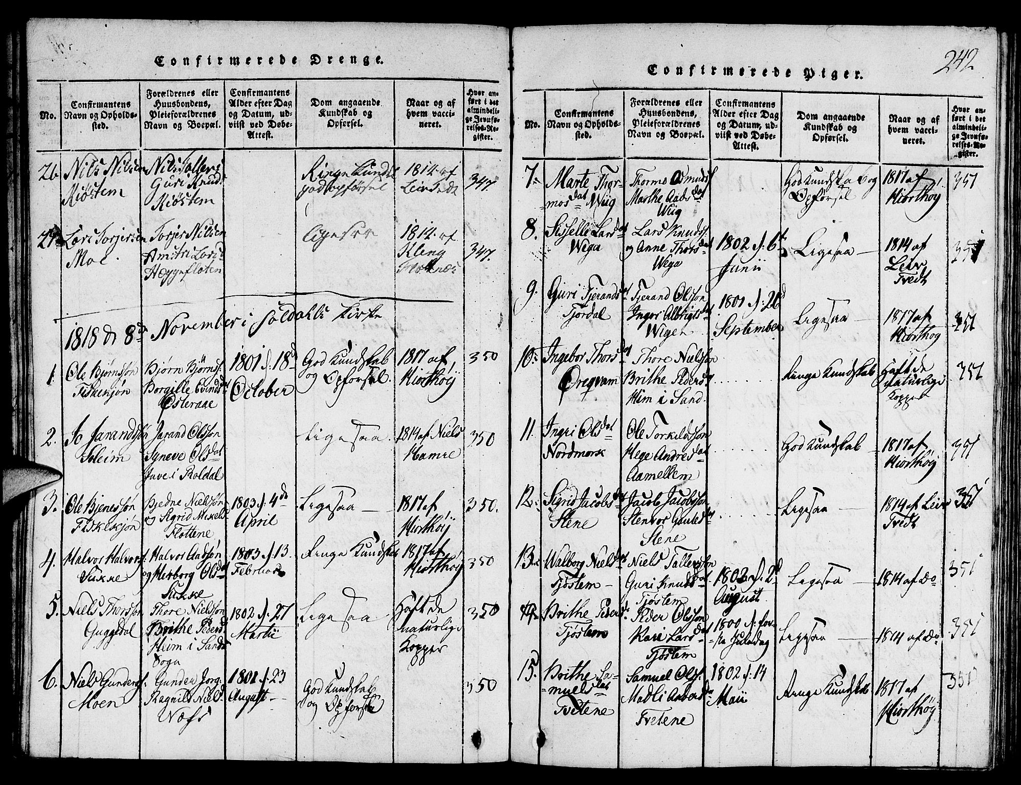 Suldal sokneprestkontor, AV/SAST-A-101845/01/V/L0001: Klokkerbok nr. B 1, 1816-1836, s. 242
