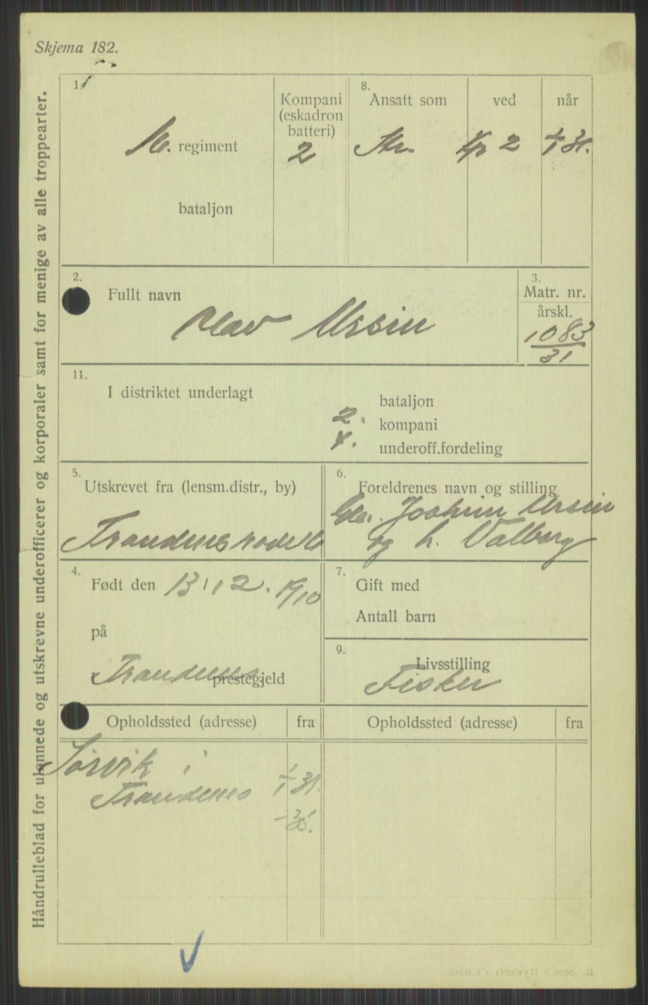 Forsvaret, Troms infanteriregiment nr. 16, AV/RA-RAFA-3146/P/Pa/L0015: Rulleblad for regimentets menige mannskaper, årsklasse 1931, 1931, s. 1165