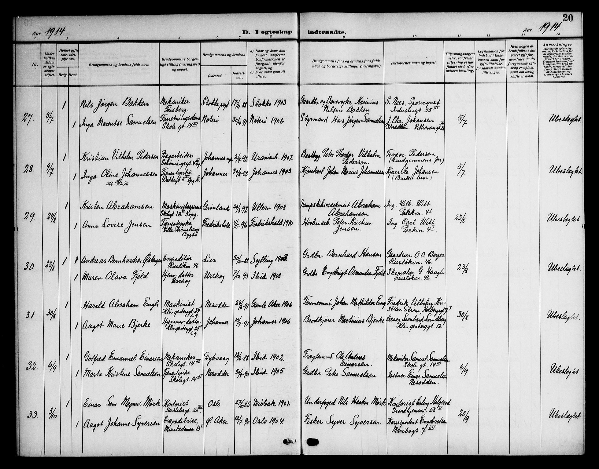 Piperviken prestekontor Kirkebøker, AV/SAO-A-10874/F/L0002: Ministerialbok nr. 2, 1911-1952, s. 20