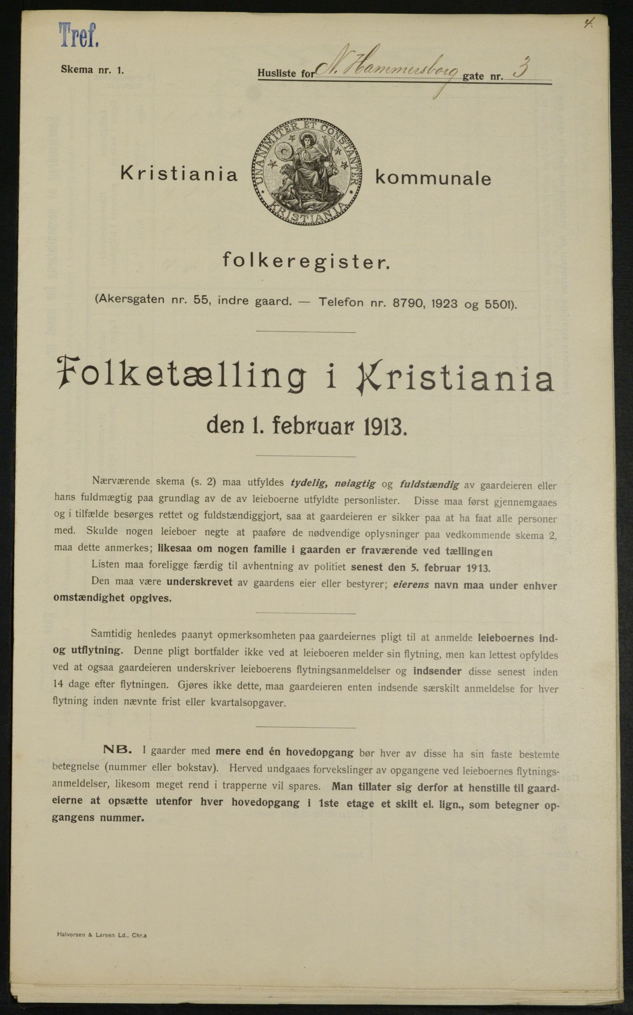 OBA, Kommunal folketelling 1.2.1913 for Kristiania, 1913, s. 69164