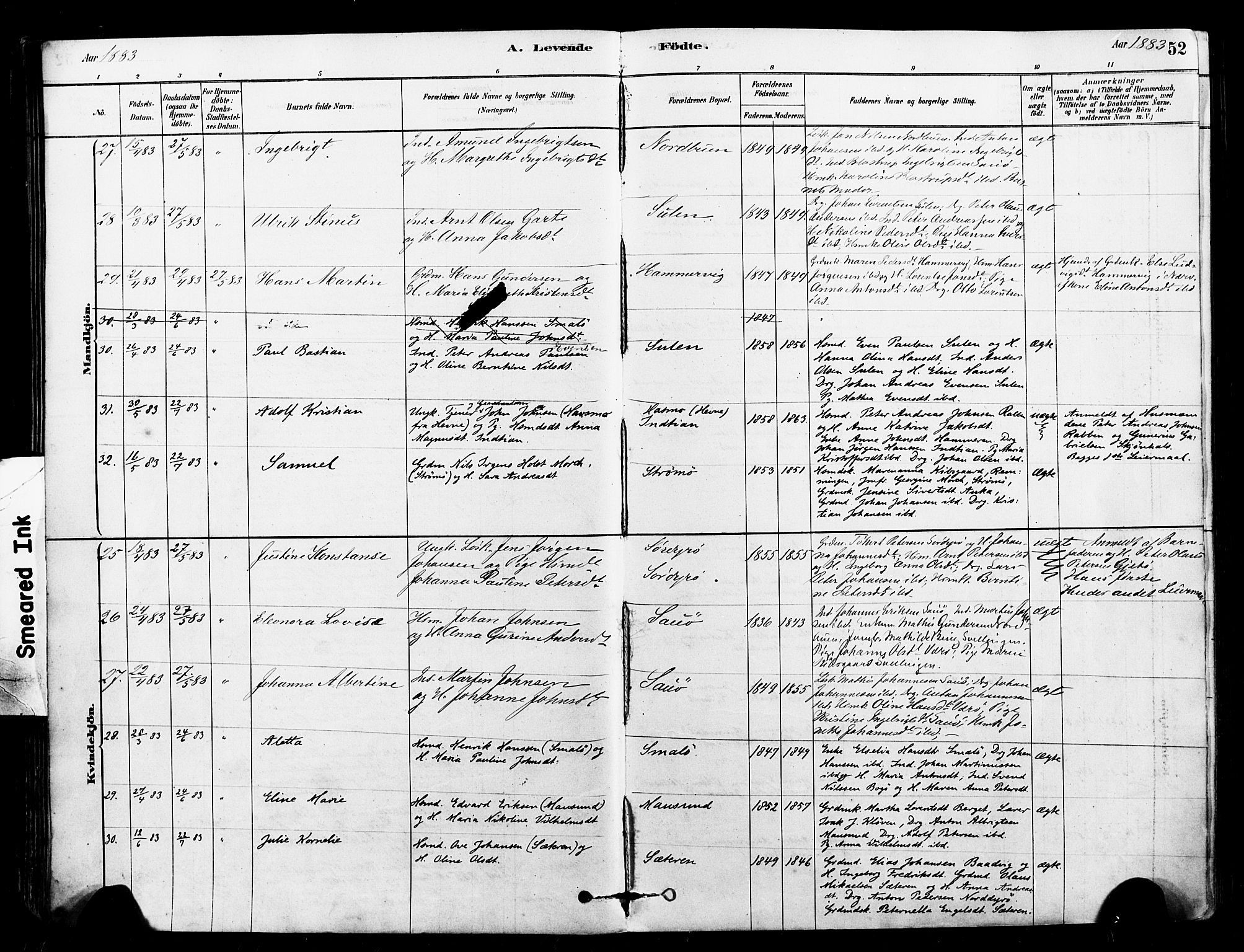 Ministerialprotokoller, klokkerbøker og fødselsregistre - Sør-Trøndelag, AV/SAT-A-1456/640/L0578: Ministerialbok nr. 640A03, 1879-1889, s. 52