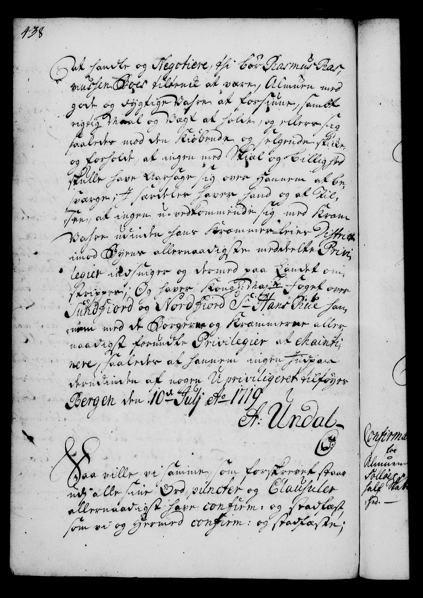 Rentekammeret, Kammerkanselliet, RA/EA-3111/G/Gg/Gga/L0003: Norsk ekspedisjonsprotokoll med register (merket RK 53.3), 1727-1734, s. 438