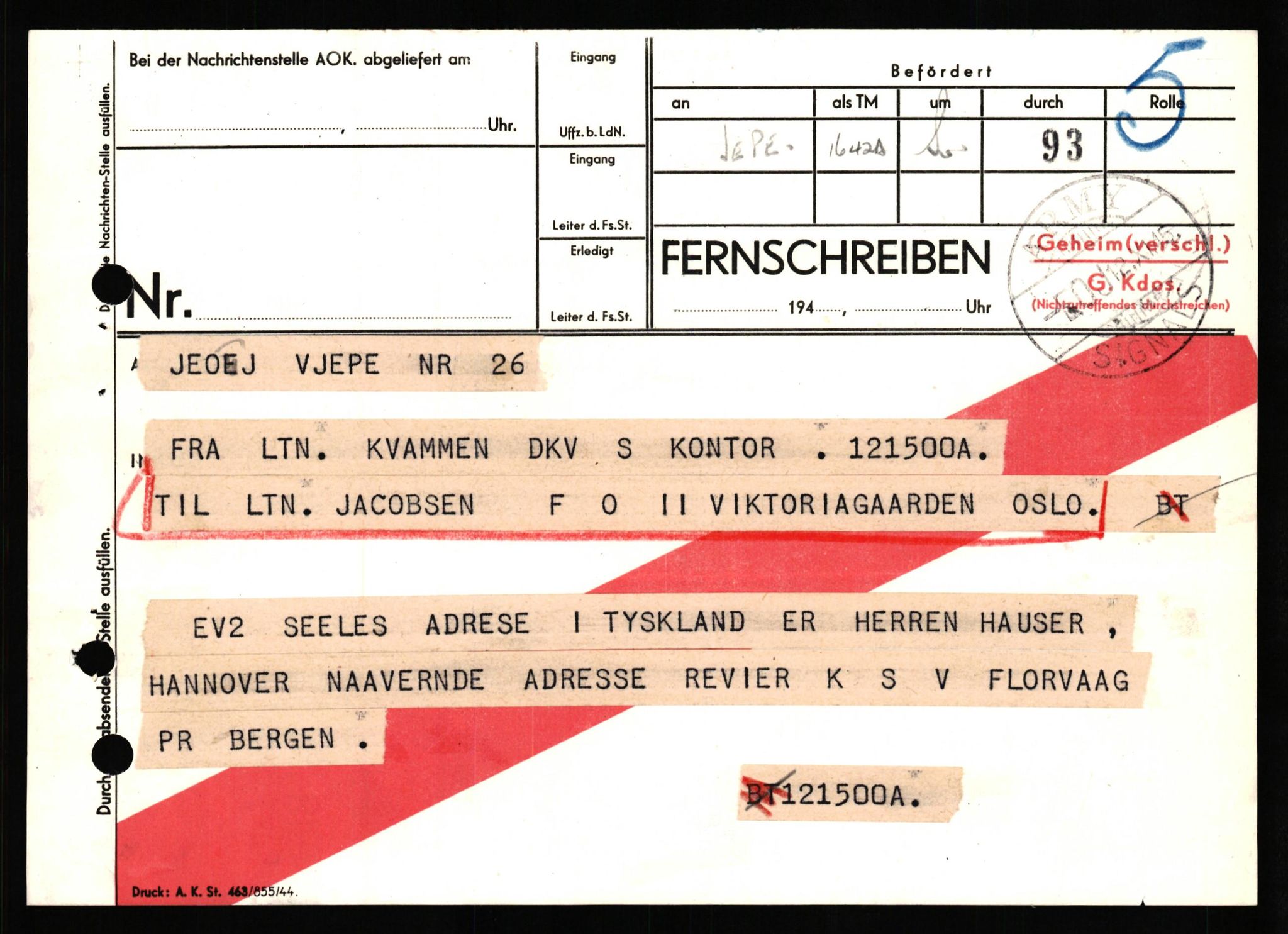 Forsvaret, Forsvarets overkommando II, RA/RAFA-3915/D/Db/L0031: CI Questionaires. Tyske okkupasjonsstyrker i Norge. Tyskere., 1945-1946, s. 412