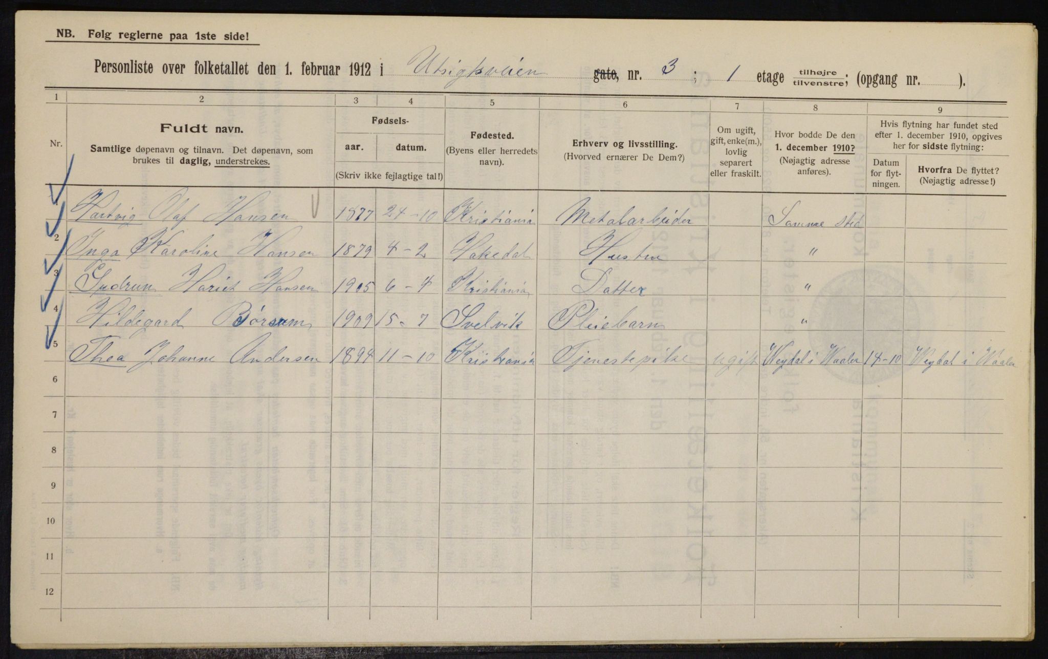 OBA, Kommunal folketelling 1.2.1912 for Kristiania, 1912, s. 121341