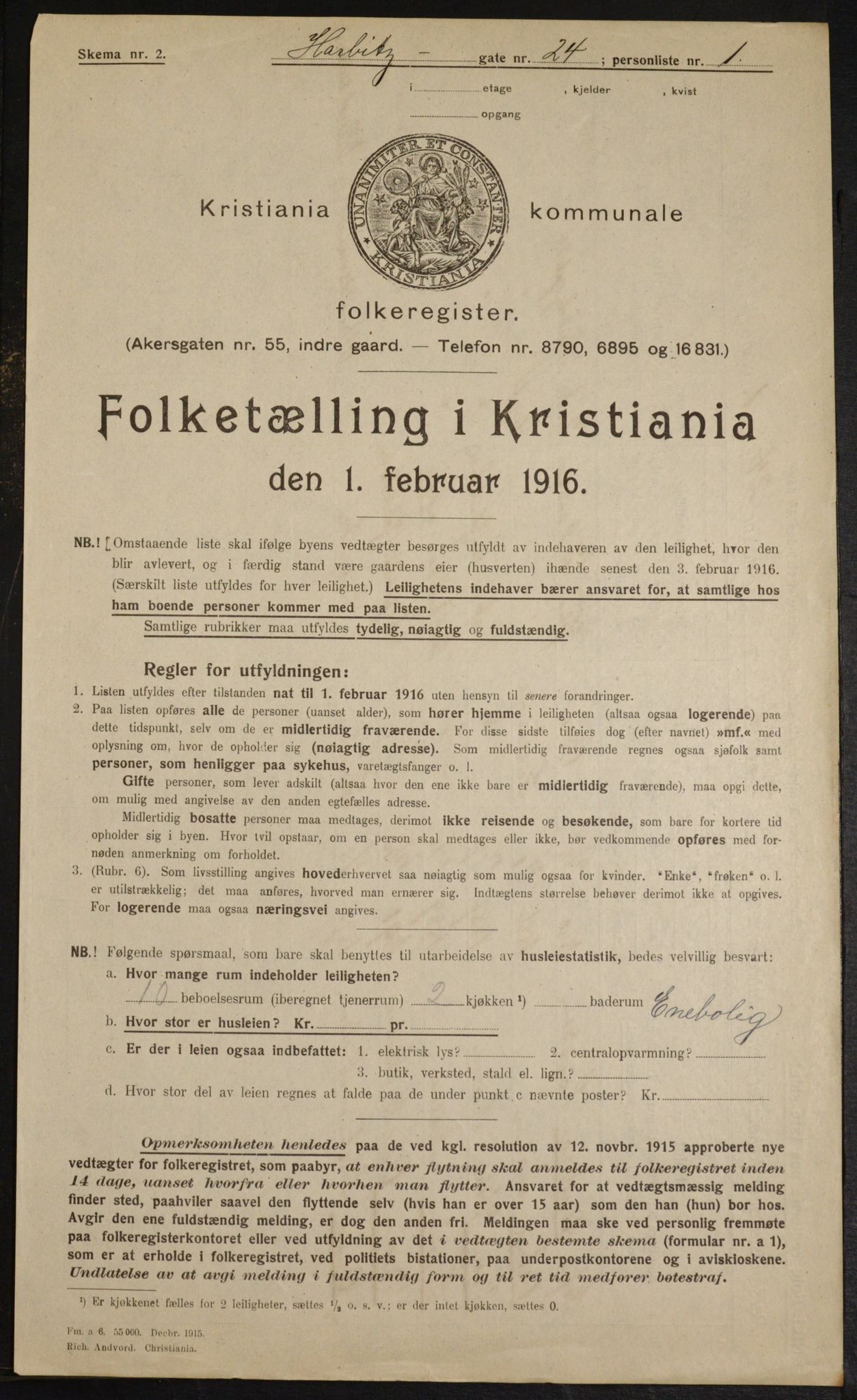 OBA, Kommunal folketelling 1.2.1916 for Kristiania, 1916, s. 83478