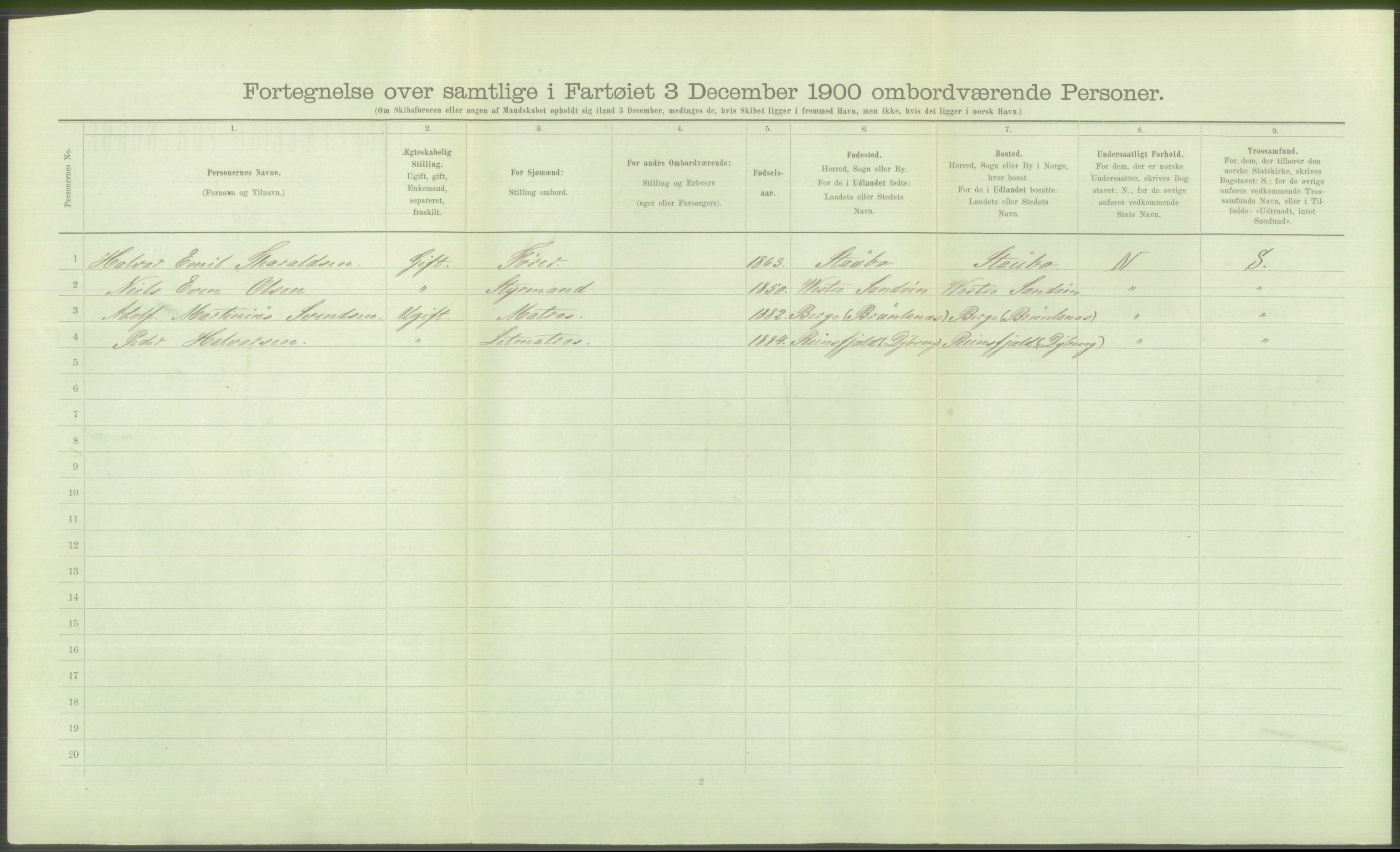 RA, Folketelling 1900 - skipslister med personlister for skip i norske havner, utenlandske havner og til havs, 1900, s. 660