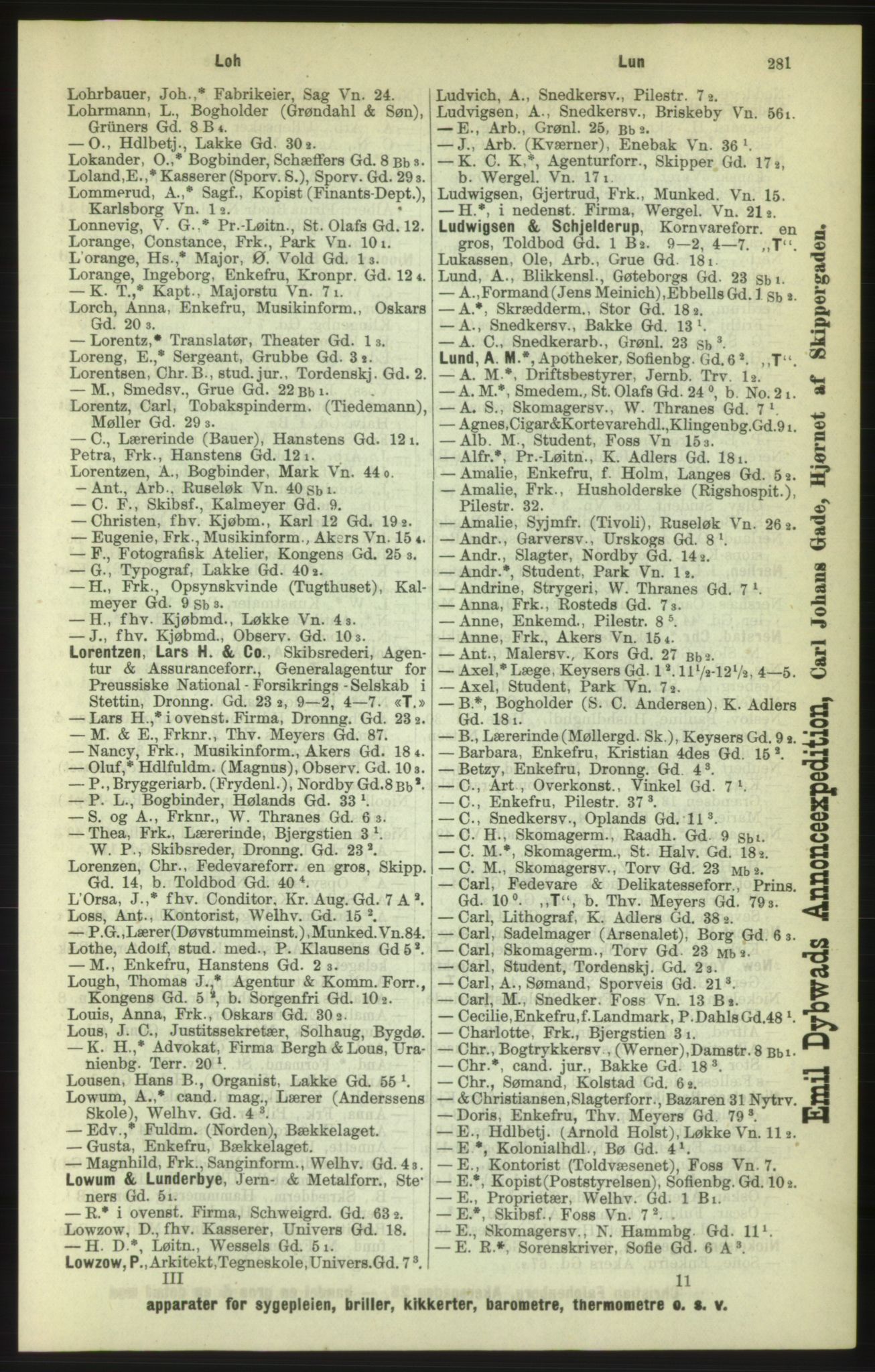 Kristiania/Oslo adressebok, PUBL/-, 1886, s. 281