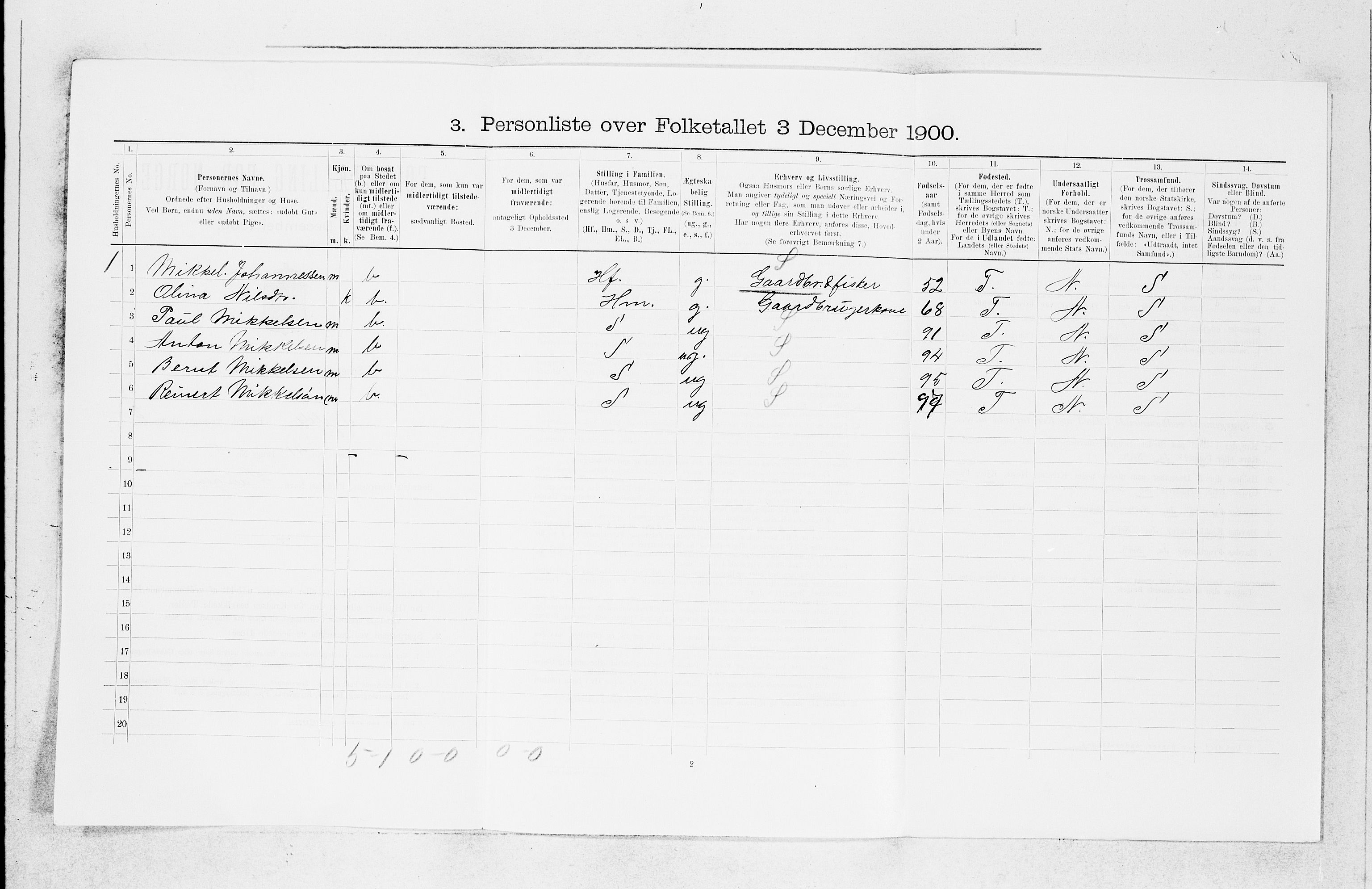 SAB, Folketelling 1900 for 1246 Fjell herred, 1900, s. 808