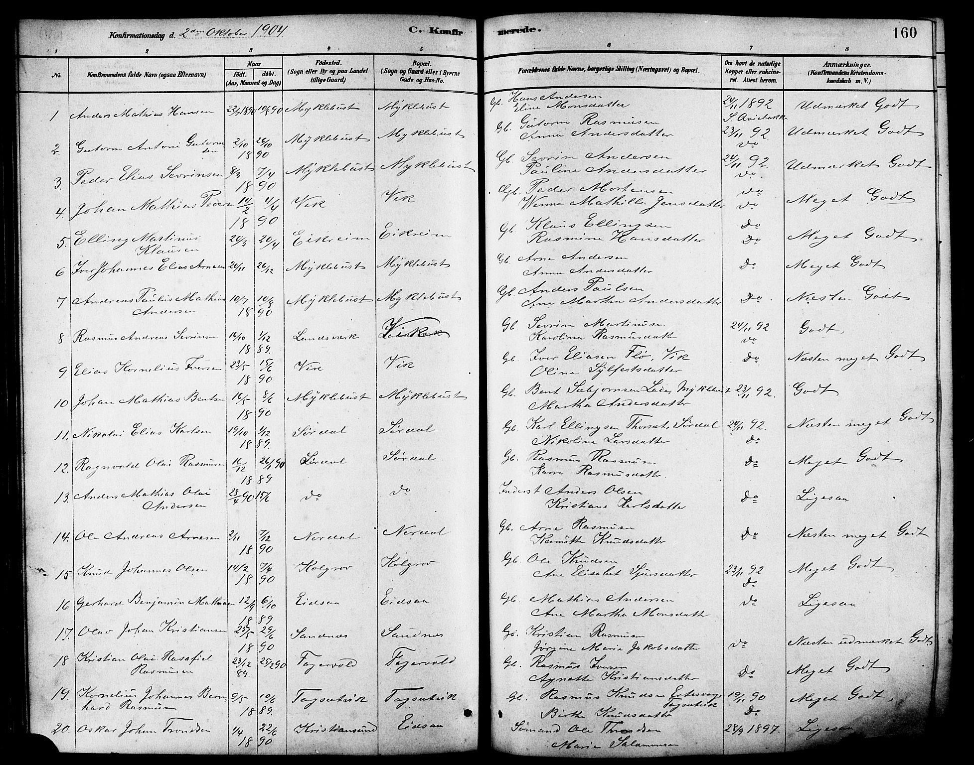 Ministerialprotokoller, klokkerbøker og fødselsregistre - Møre og Romsdal, AV/SAT-A-1454/502/L0027: Klokkerbok nr. 502C01, 1878-1908, s. 160