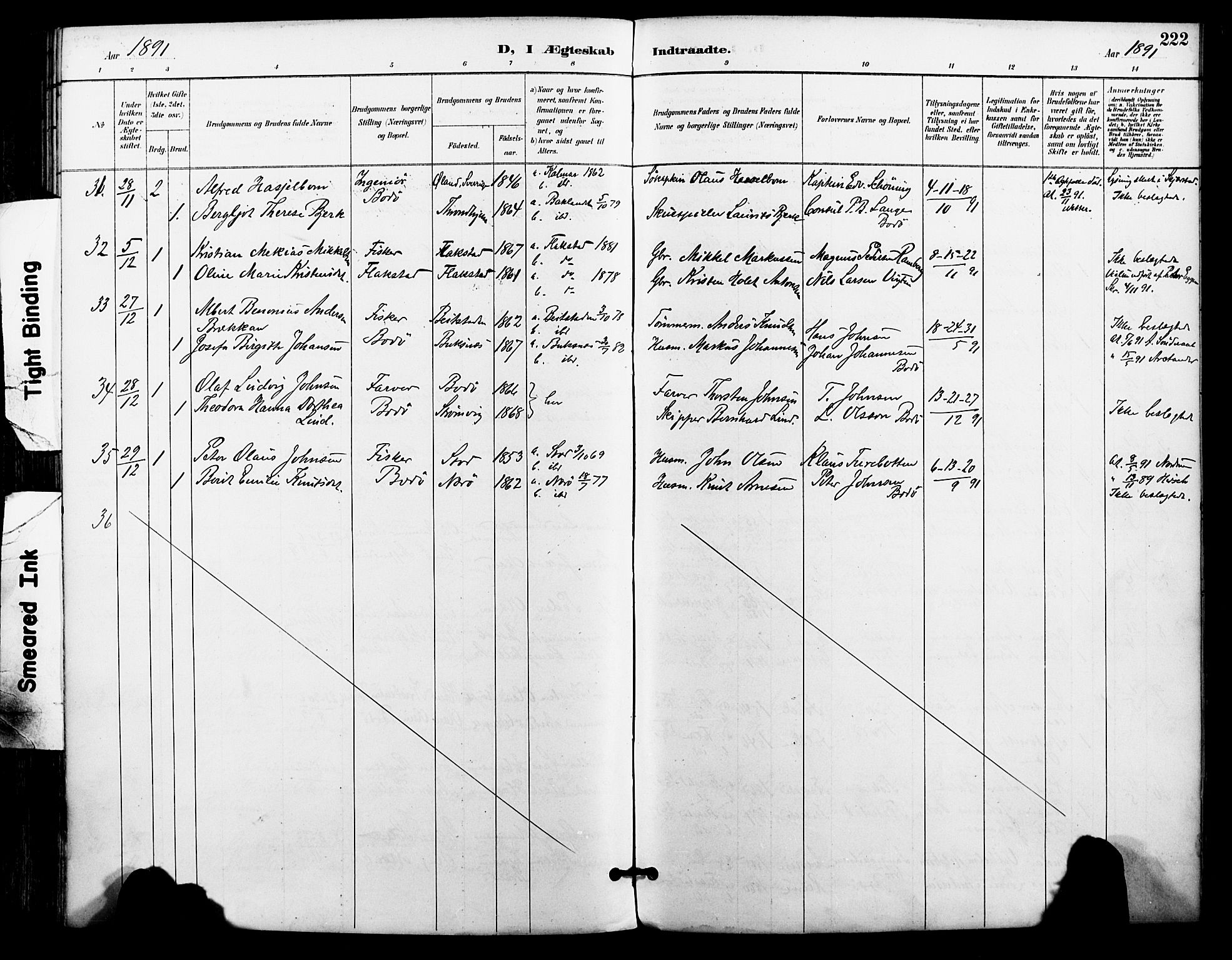 Ministerialprotokoller, klokkerbøker og fødselsregistre - Nordland, SAT/A-1459/801/L0010: Ministerialbok nr. 801A10, 1888-1899, s. 222