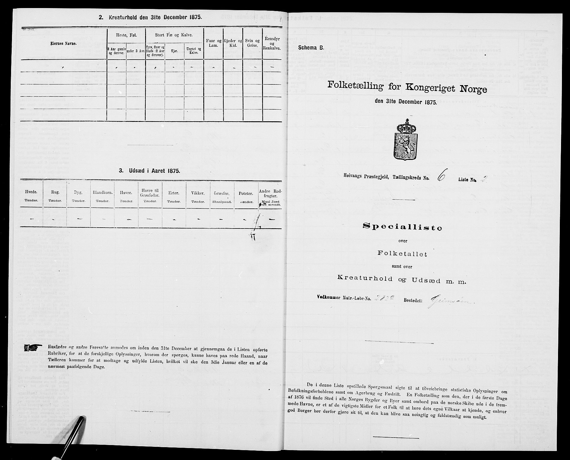 SAK, Folketelling 1875 for 0927P Høvåg prestegjeld, 1875, s. 671