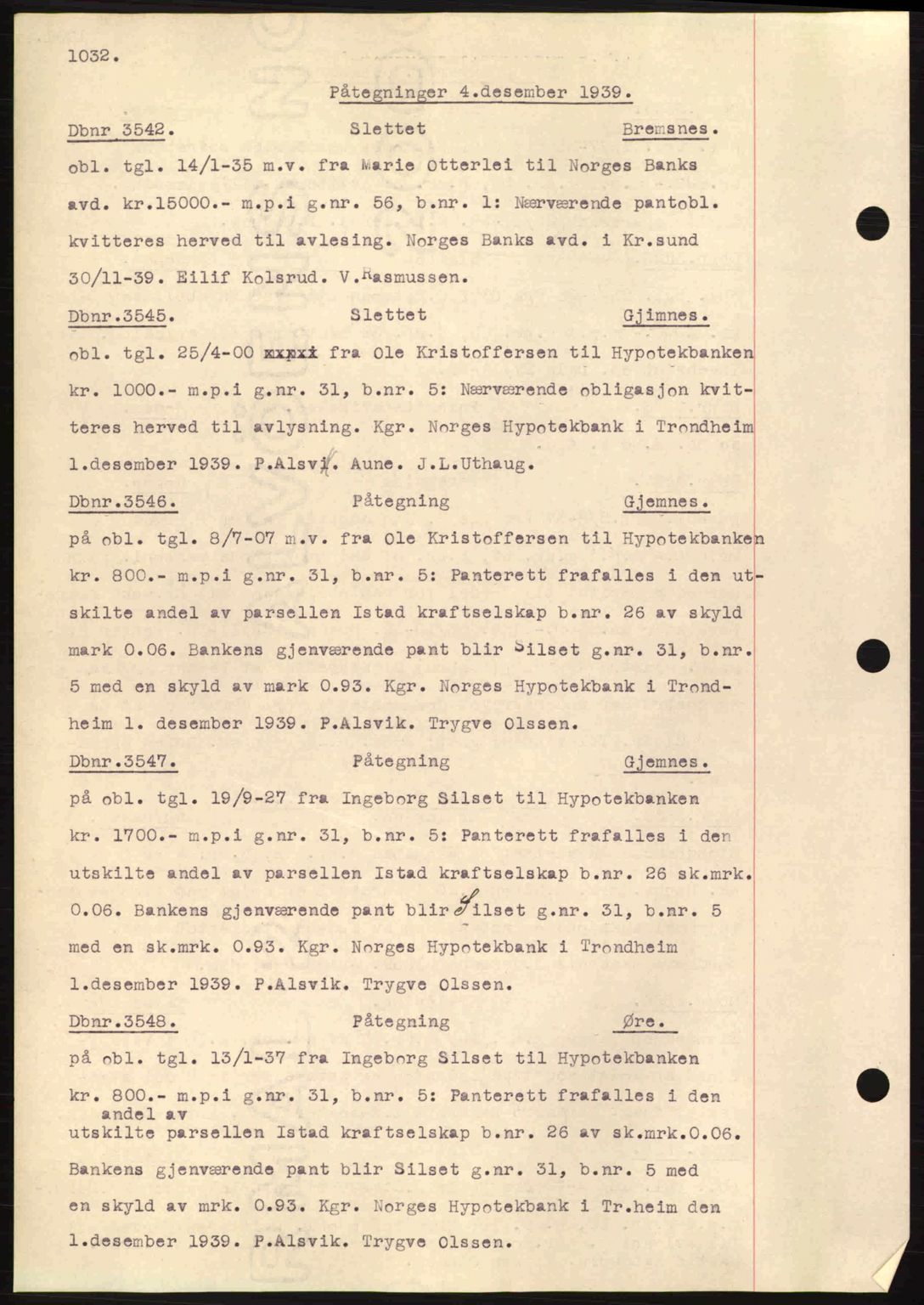 Nordmøre sorenskriveri, SAT/A-4132/1/2/2Ca: Pantebok nr. C80, 1936-1939, Dagboknr: 3542/1939