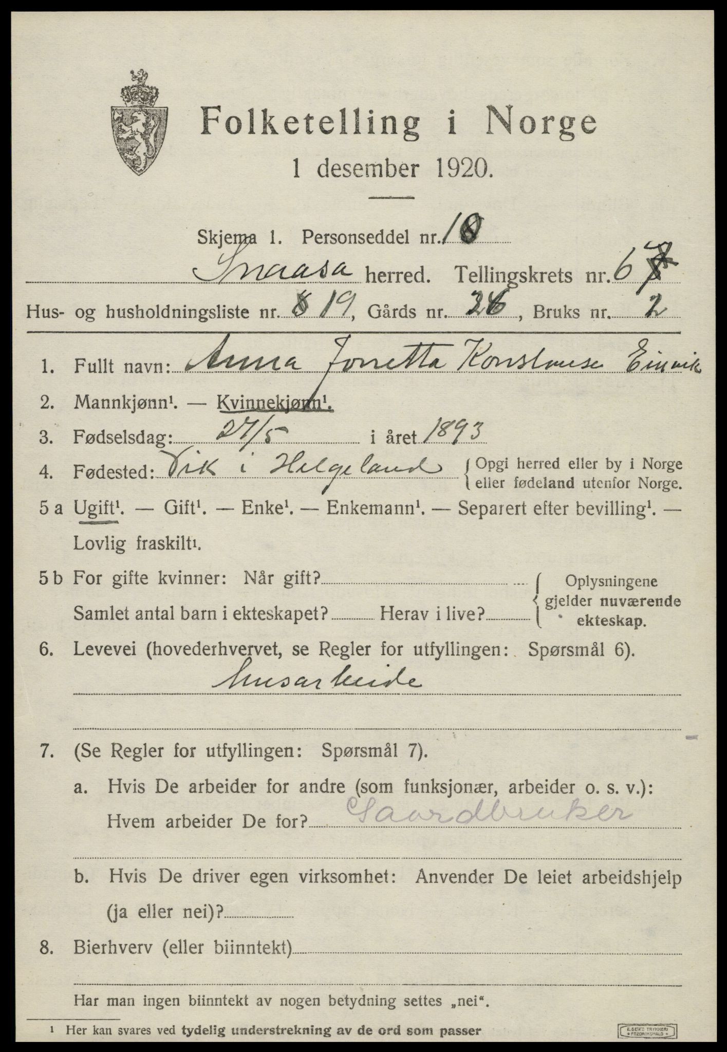 SAT, Folketelling 1920 for 1736 Snåsa herred, 1920, s. 2754