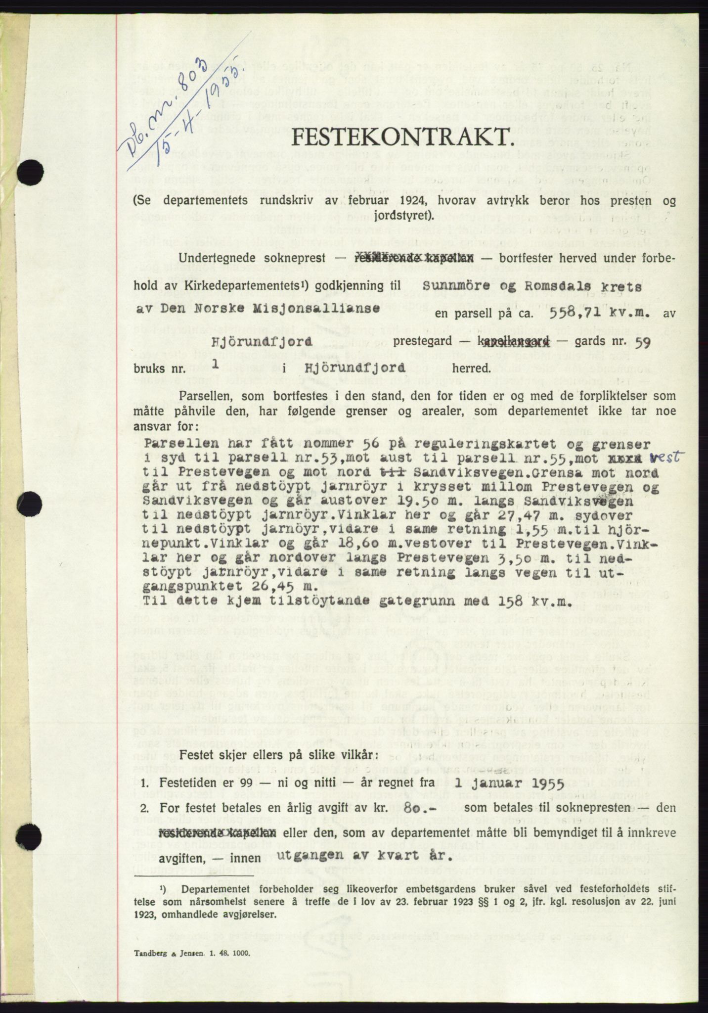 Søre Sunnmøre sorenskriveri, SAT/A-4122/1/2/2C/L0100: Pantebok nr. 26A, 1954-1955, Dagboknr: 803/1955