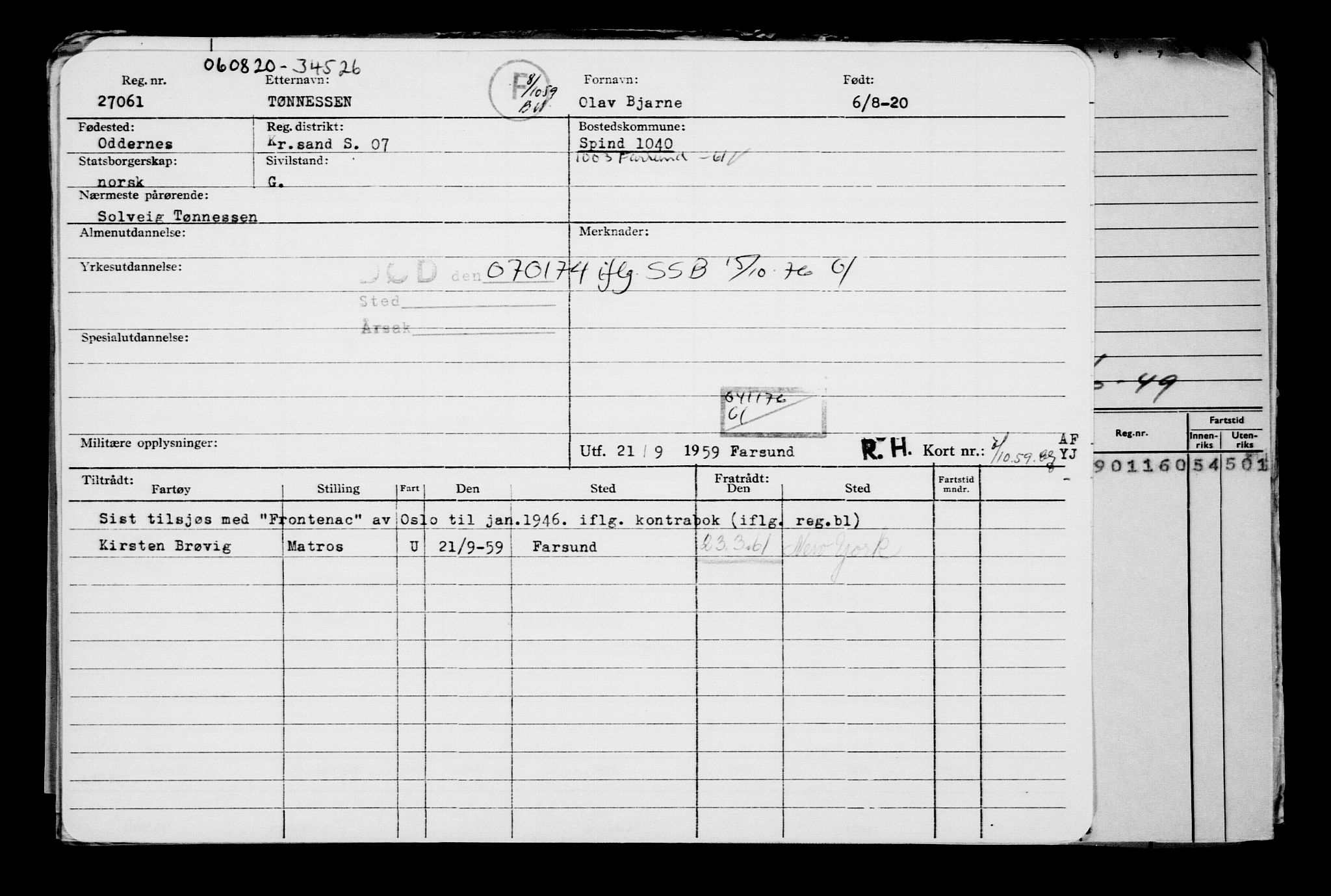 Direktoratet for sjømenn, AV/RA-S-3545/G/Gb/L0184: Hovedkort, 1920, s. 138