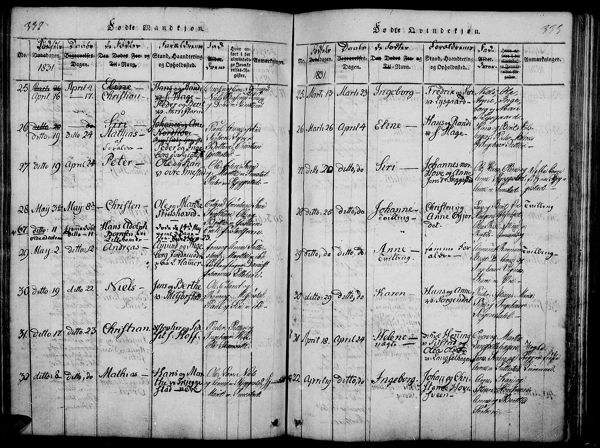 Fåberg prestekontor, AV/SAH-PREST-086/H/Ha/Haa/L0003: Ministerialbok nr. 3, 1818-1833, s. 332-333