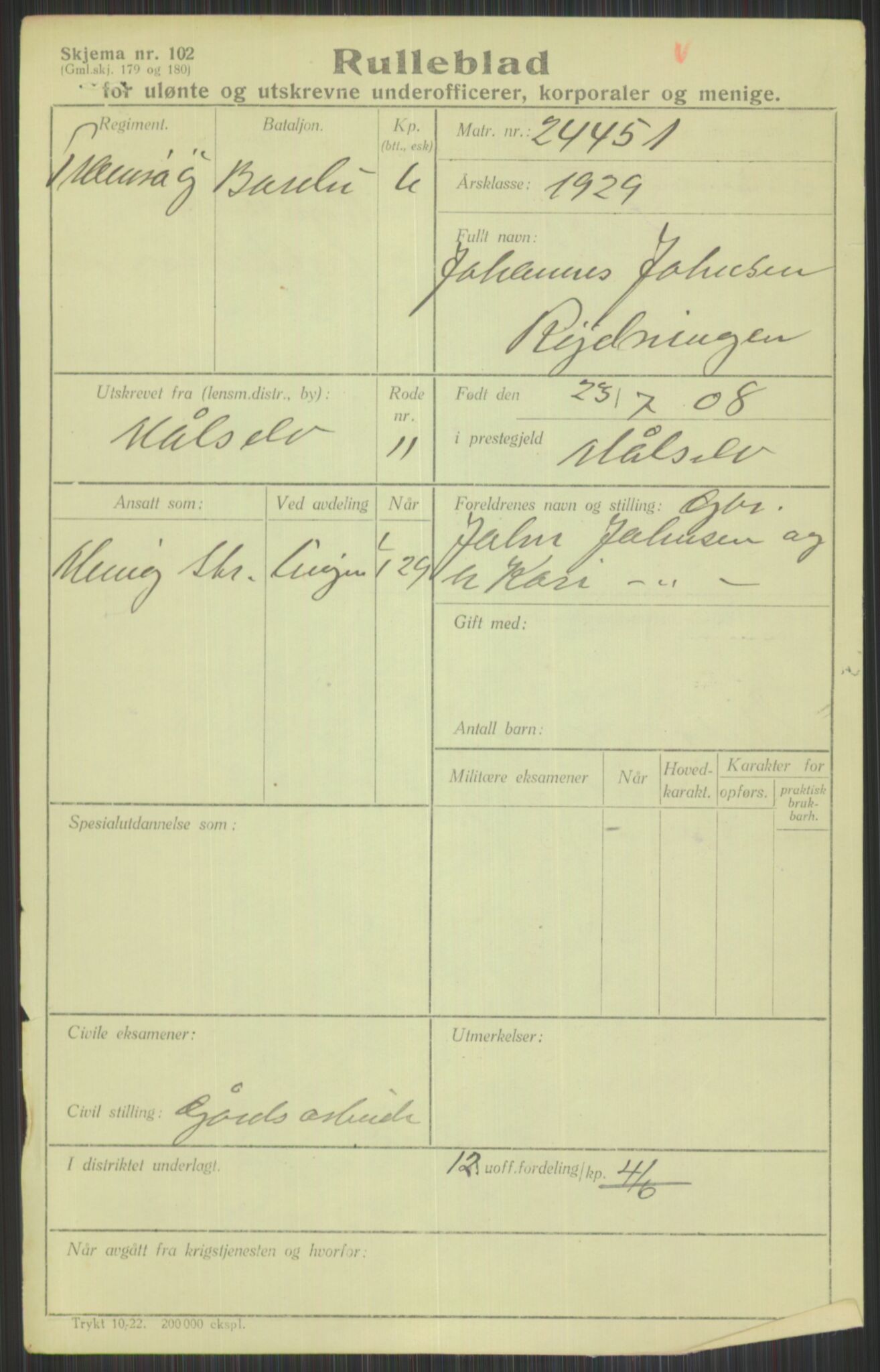 Forsvaret, Troms infanteriregiment nr. 16, AV/RA-RAFA-3146/P/Pa/L0013/0004: Rulleblad / Rulleblad for regimentets menige mannskaper, årsklasse 1929, 1929, s. 1137