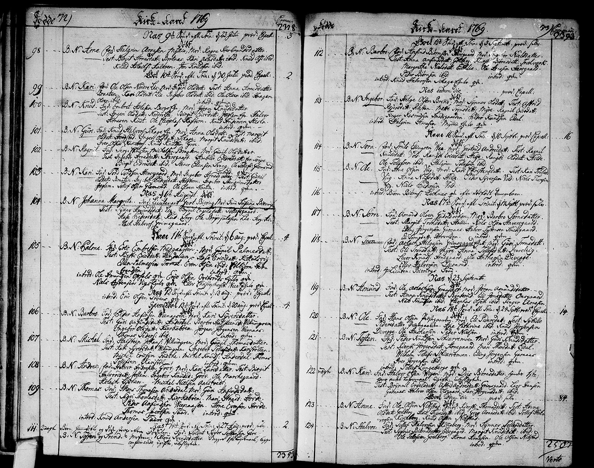 Nes kirkebøker, SAKO/A-236/F/Fa/L0004: Ministerialbok nr. 4, 1764-1786, s. 72-73