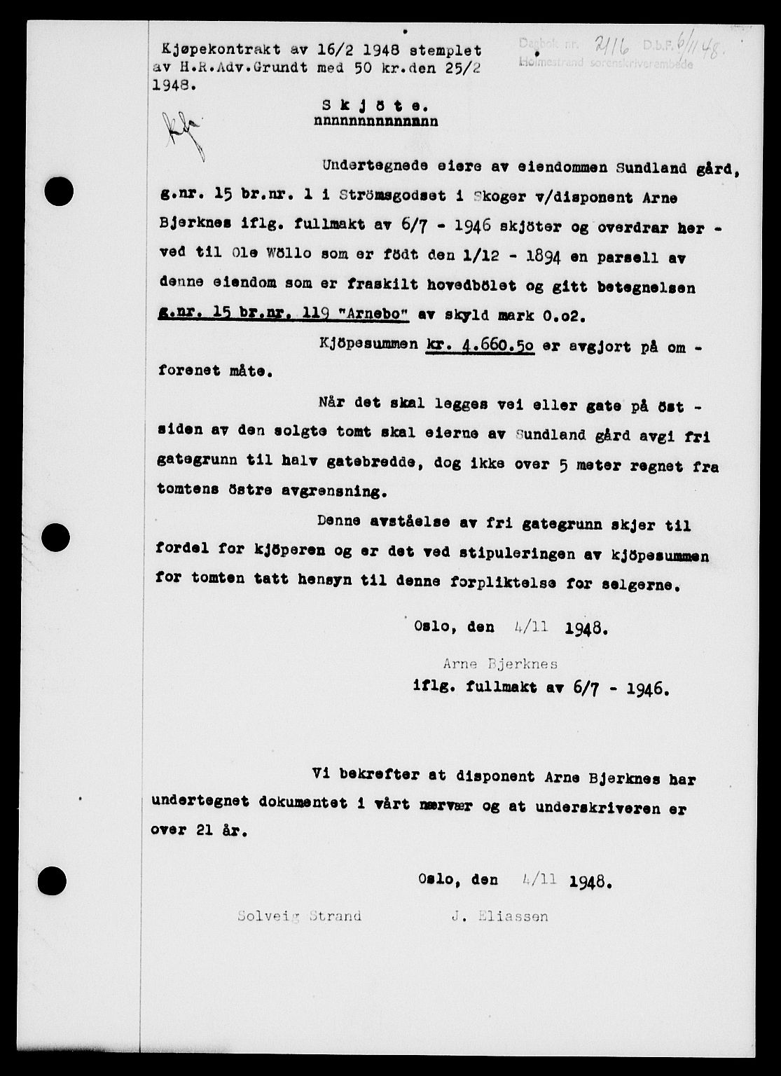 Holmestrand sorenskriveri, SAKO/A-67/G/Ga/Gaa/L0065: Pantebok nr. A-65, 1948-1949, Dagboknr: 2116/1948