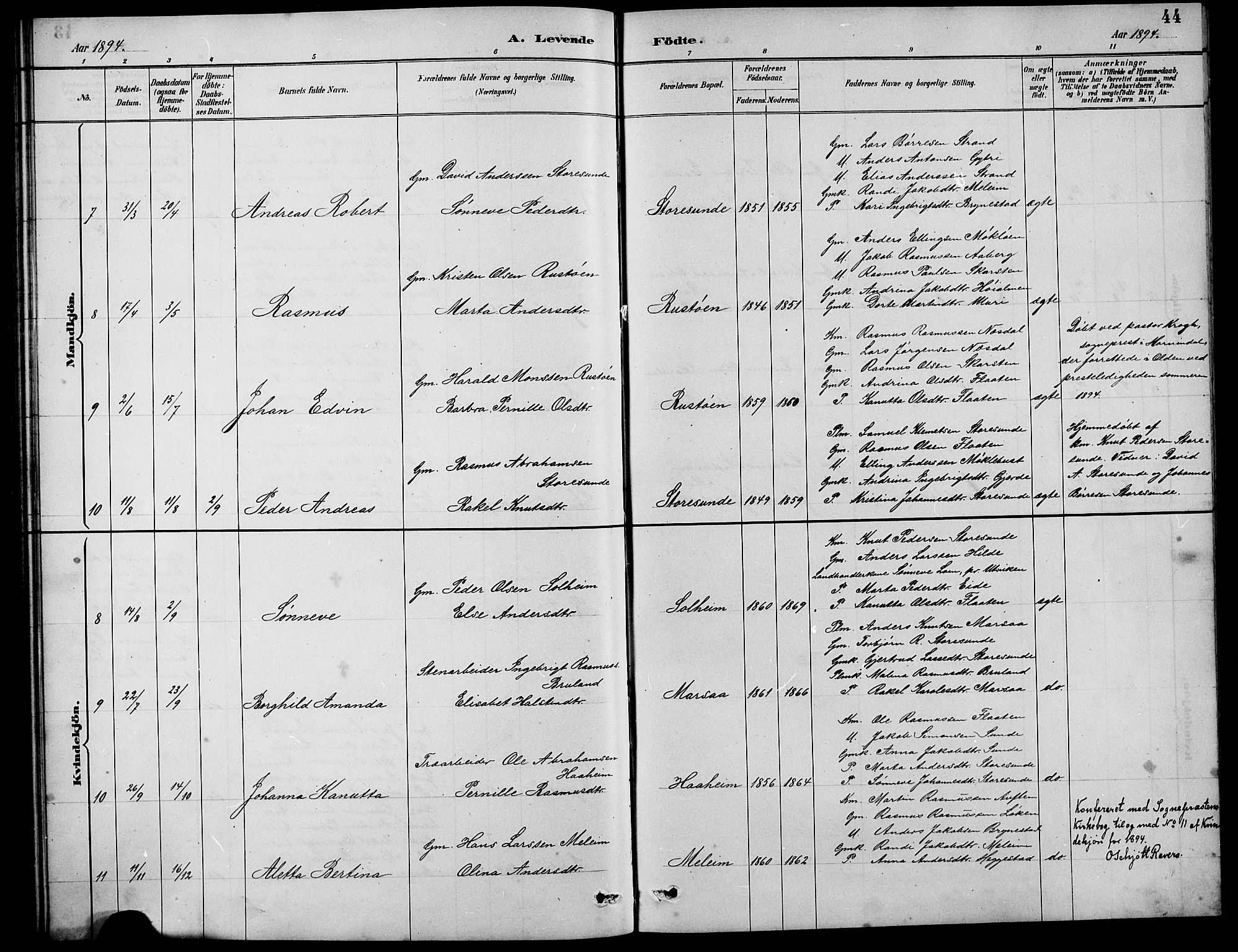 Innvik sokneprestembete, SAB/A-80501: Klokkerbok nr. B 3, 1886-1897, s. 44